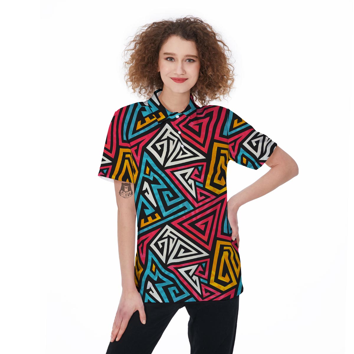 Graffiti geometric seamless pattern Women's Golf Shirts-grizzshop