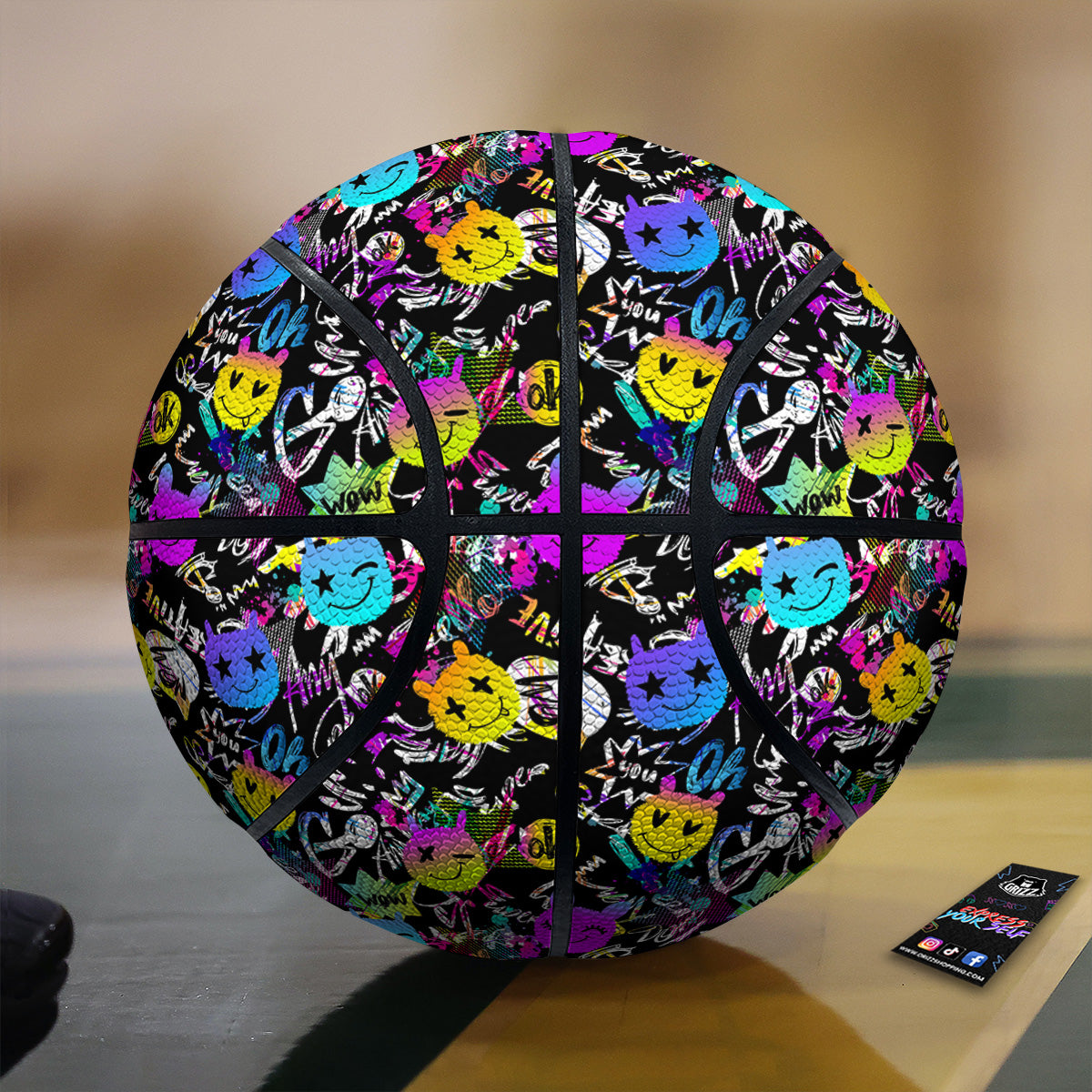 Graffiti Colorful Emoji Faces Print Pattern Basketball