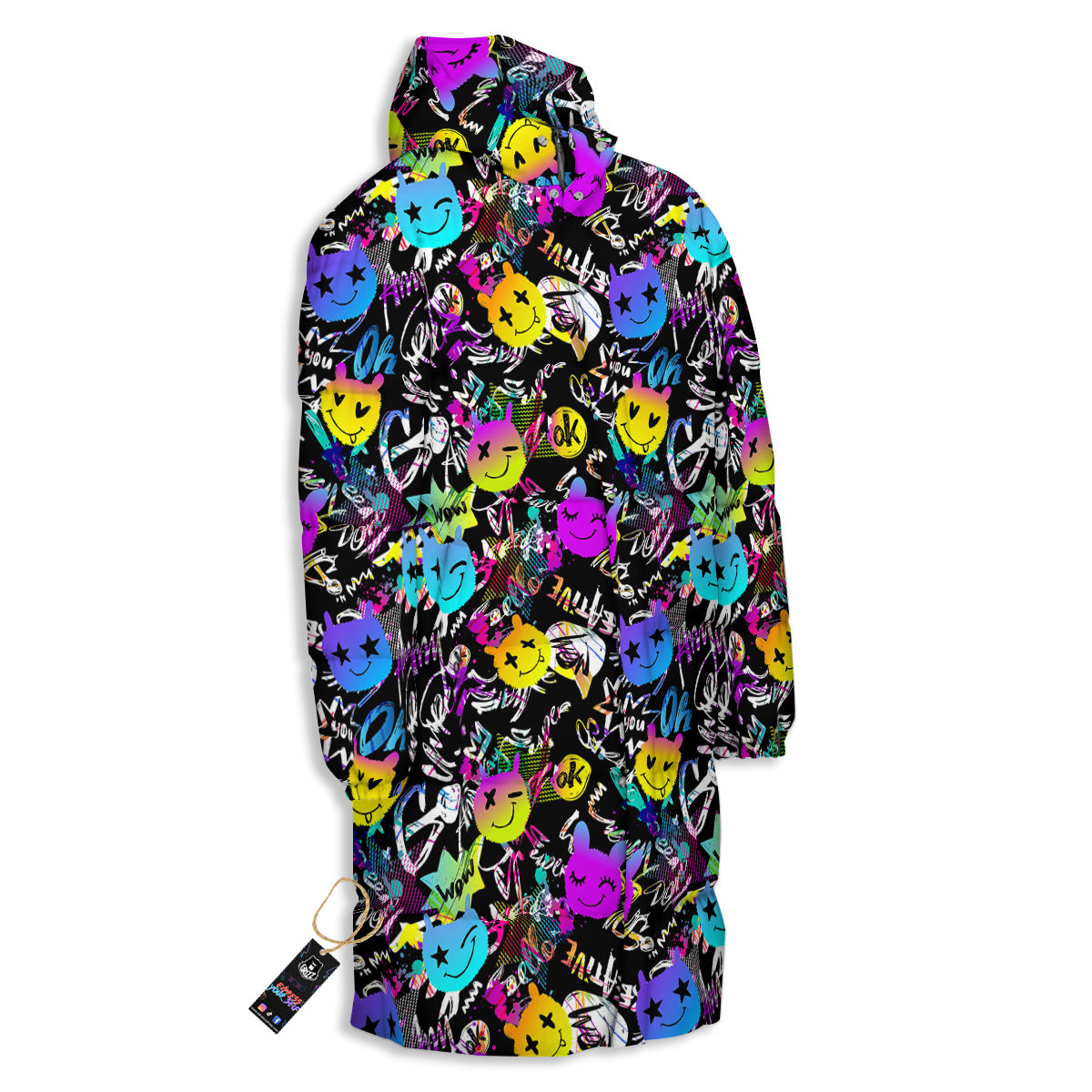 Graffiti Colorful Emoji Faces Print Pattern Long Down Jacket