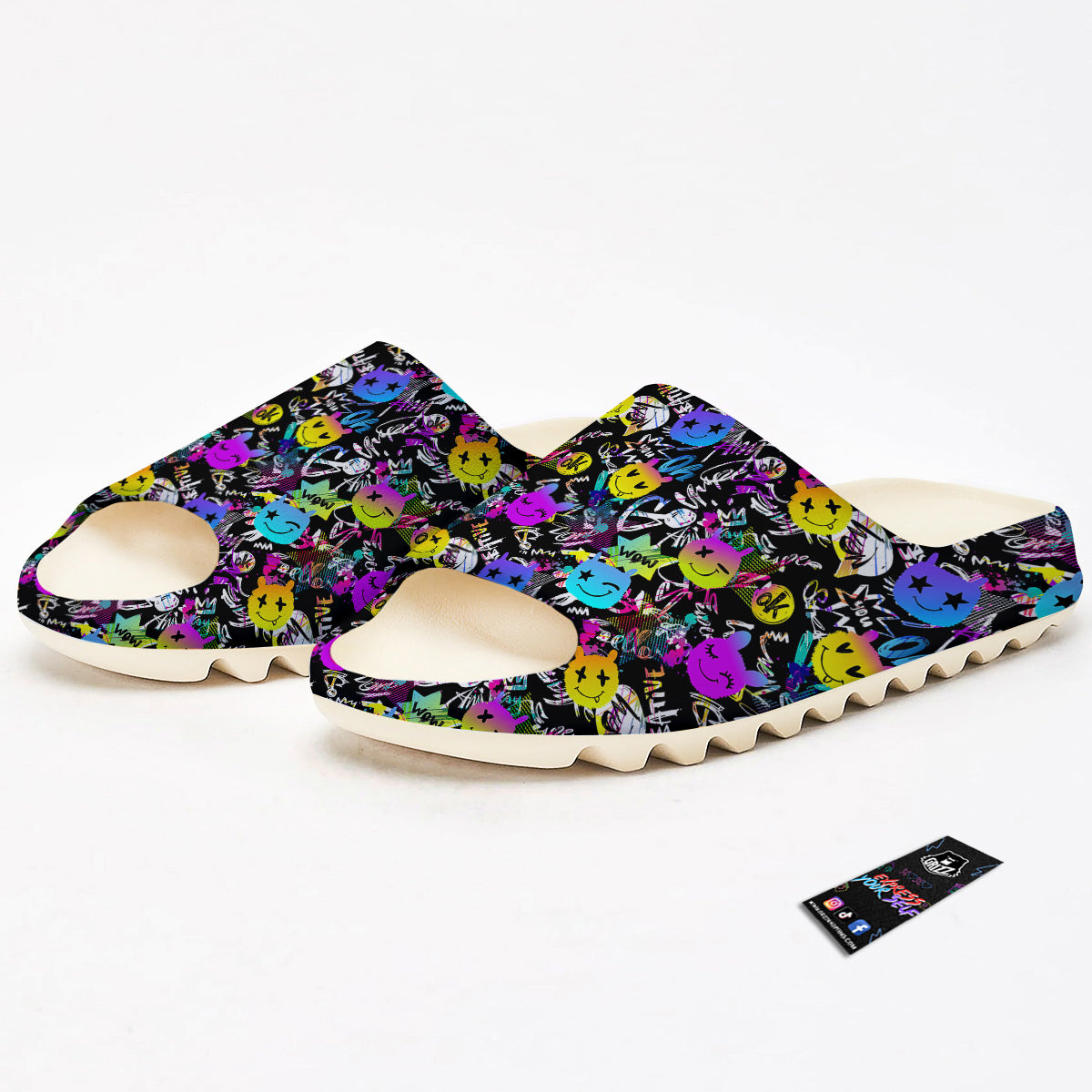 Graffiti Colorful Emoji Faces Print Pattern Sandals-grizzshop
