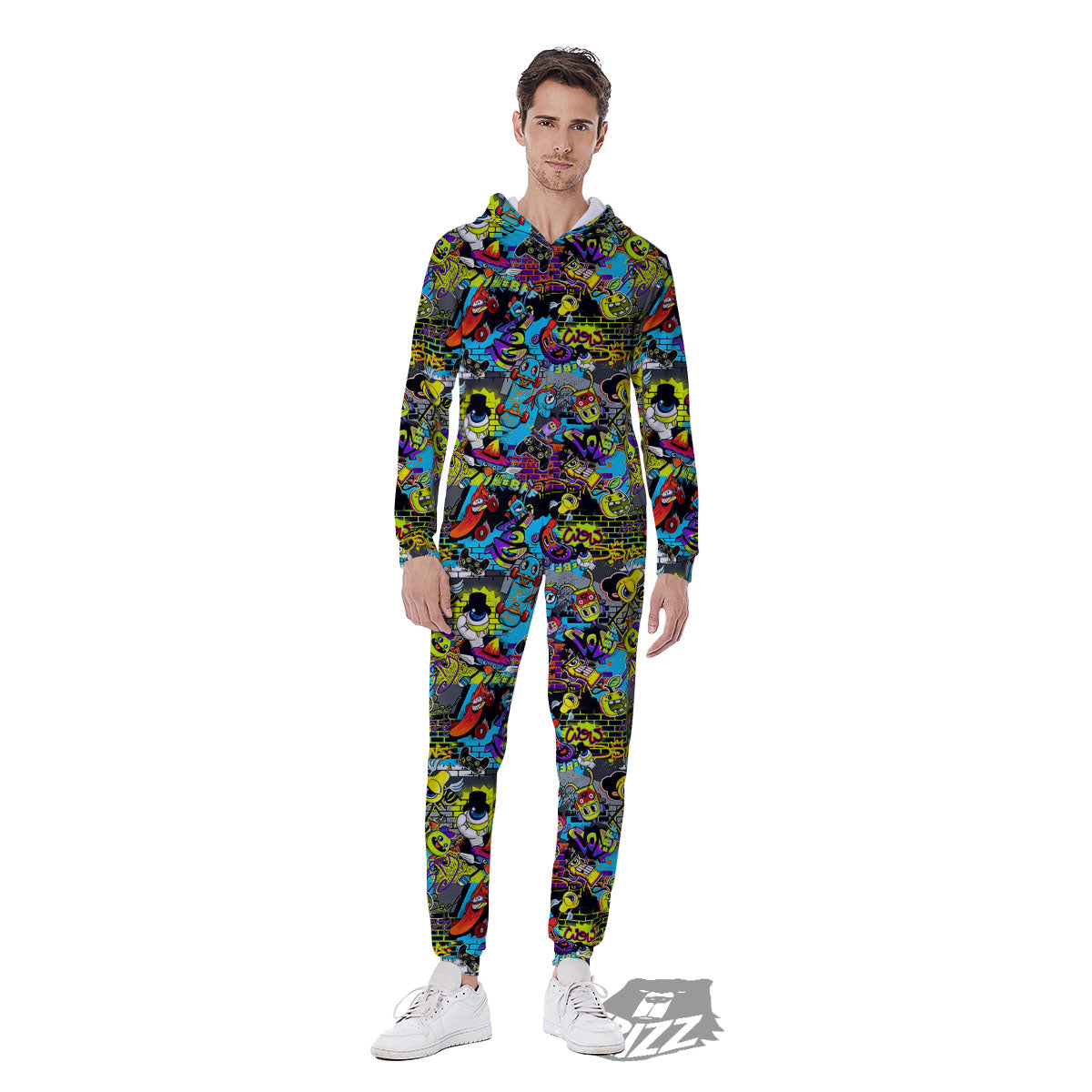 Graffiti Funky Print Pattern Men's Jumpsuit-grizzshop