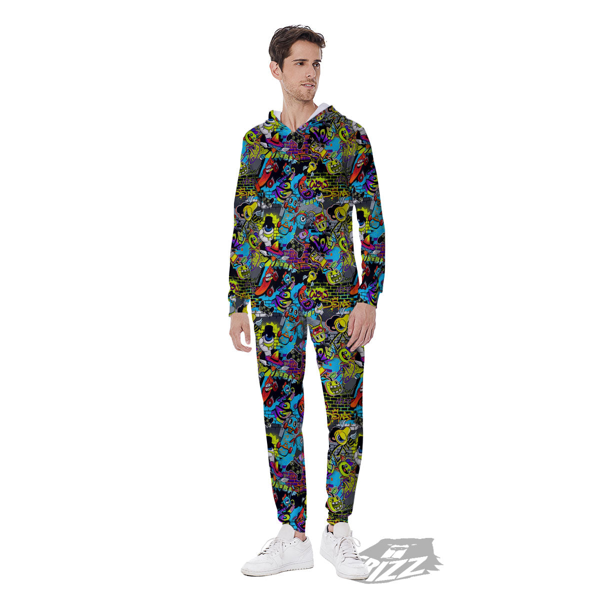 Graffiti Funky Print Pattern Men's Jumpsuit-grizzshop