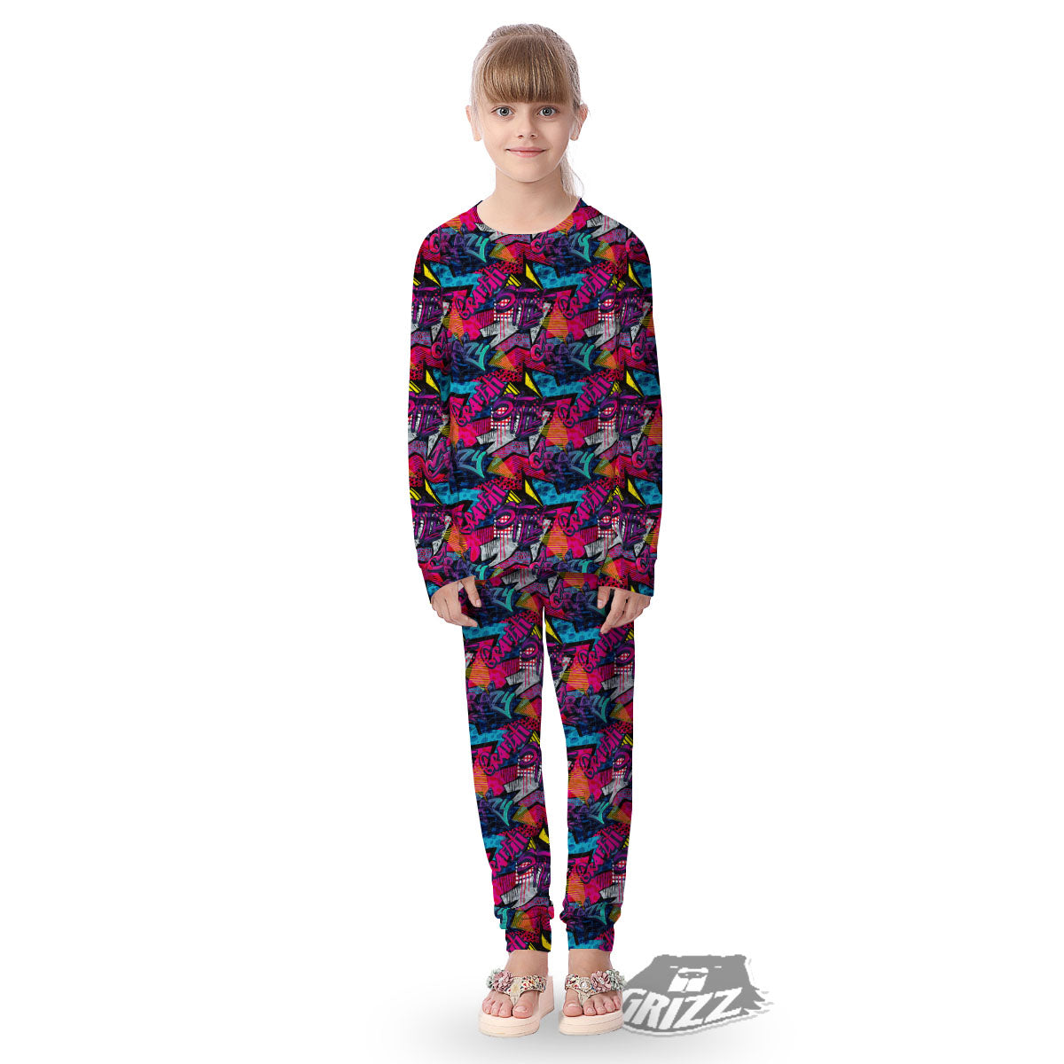 Graffiti Grunge Print Pattern Kid's Pajamas-grizzshop