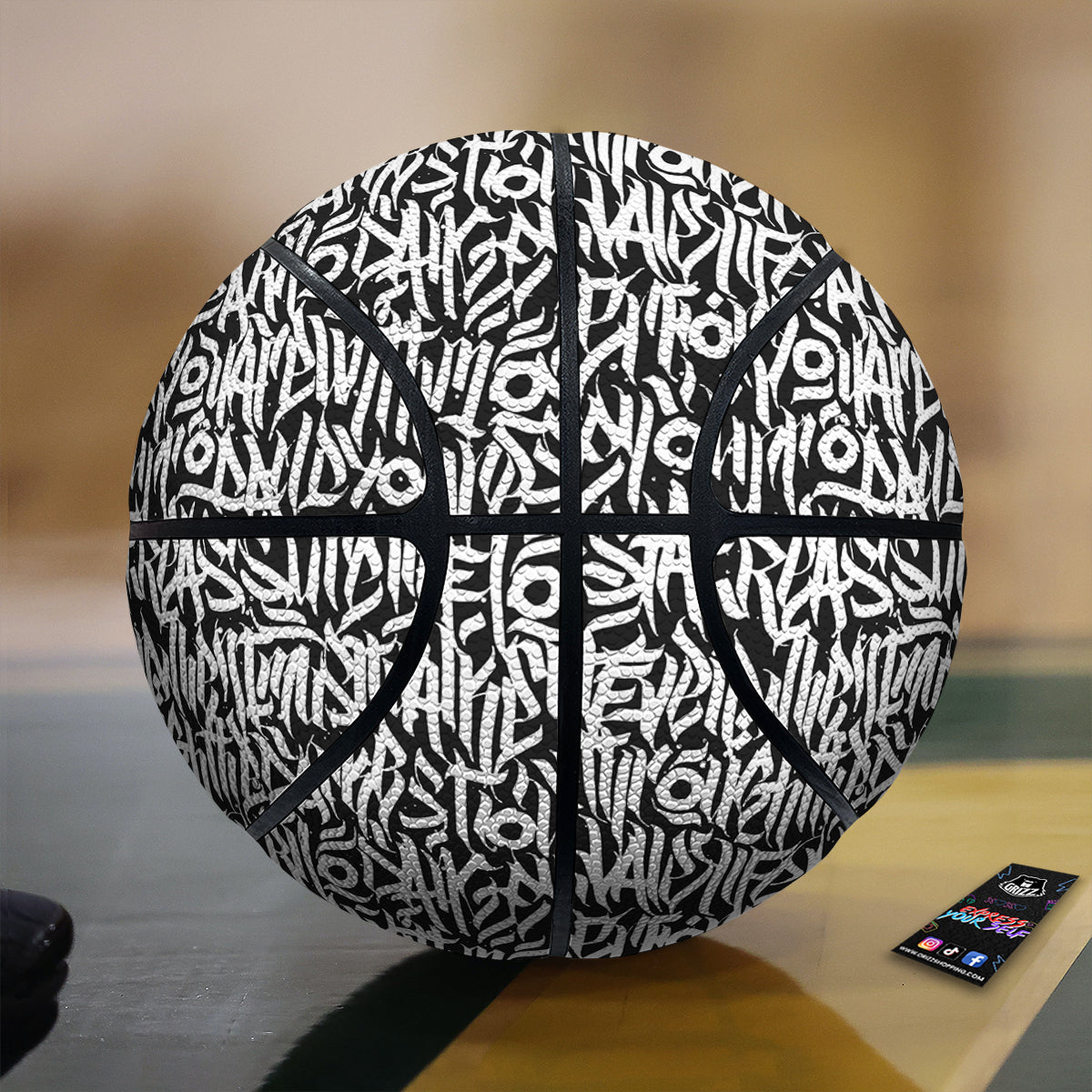 Graffiti Grunge White Text Abstract Print Basketball