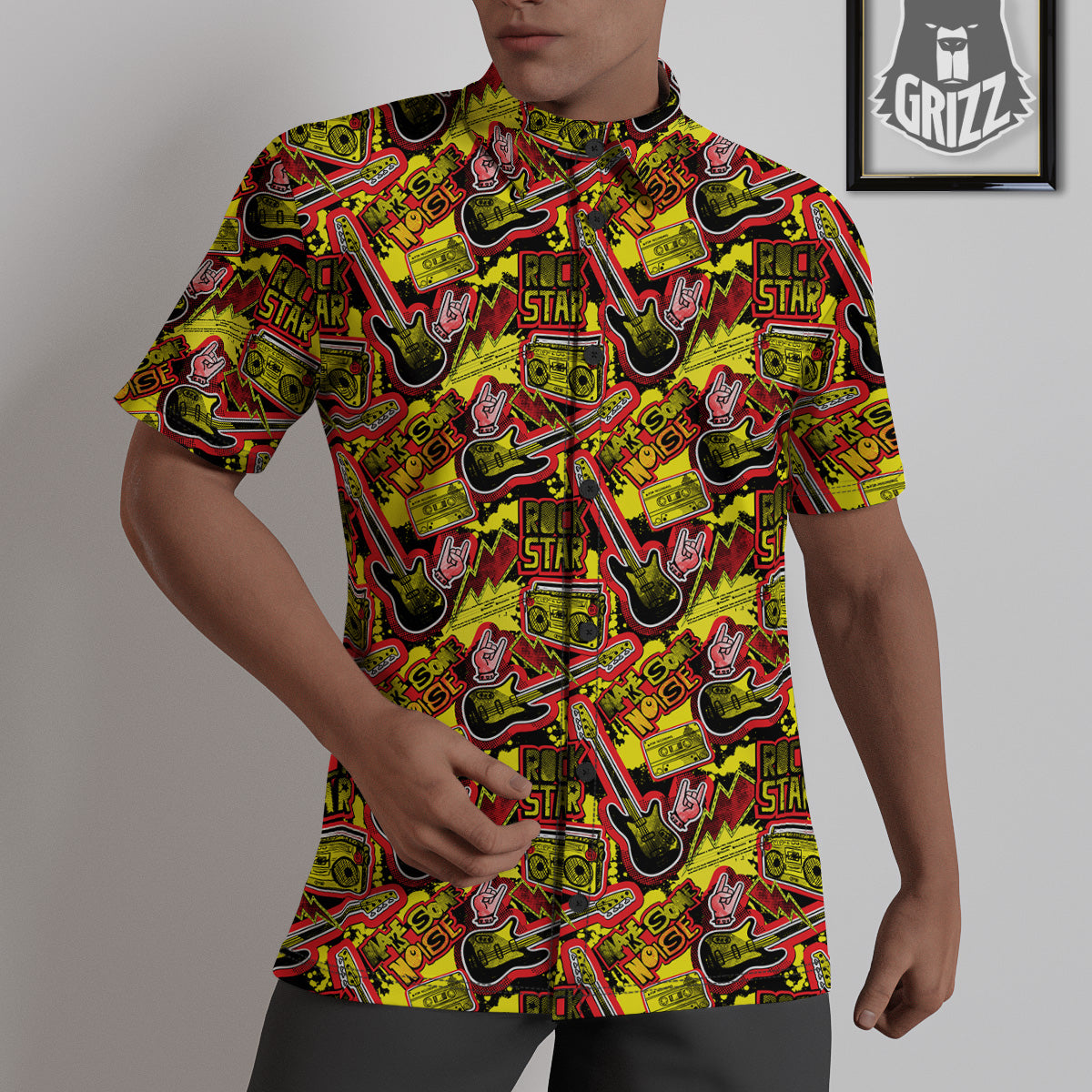 Graffiti Music Rock Star Print Pattern Untucked Shirts-grizzshop