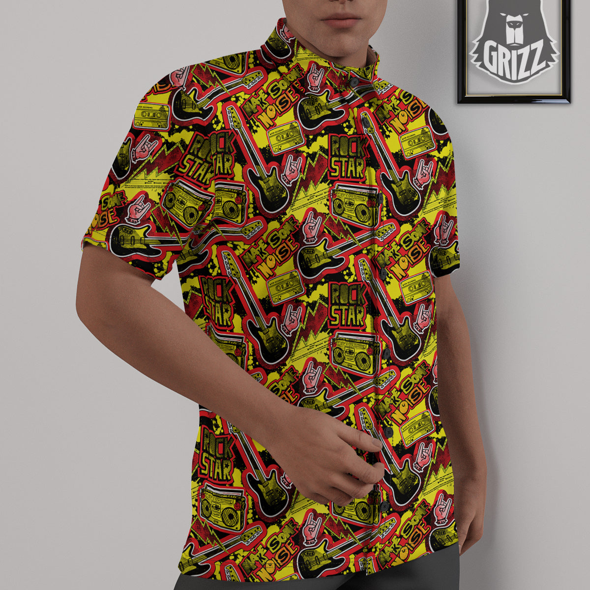 Graffiti Music Rock Star Print Pattern Untucked Shirts-grizzshop