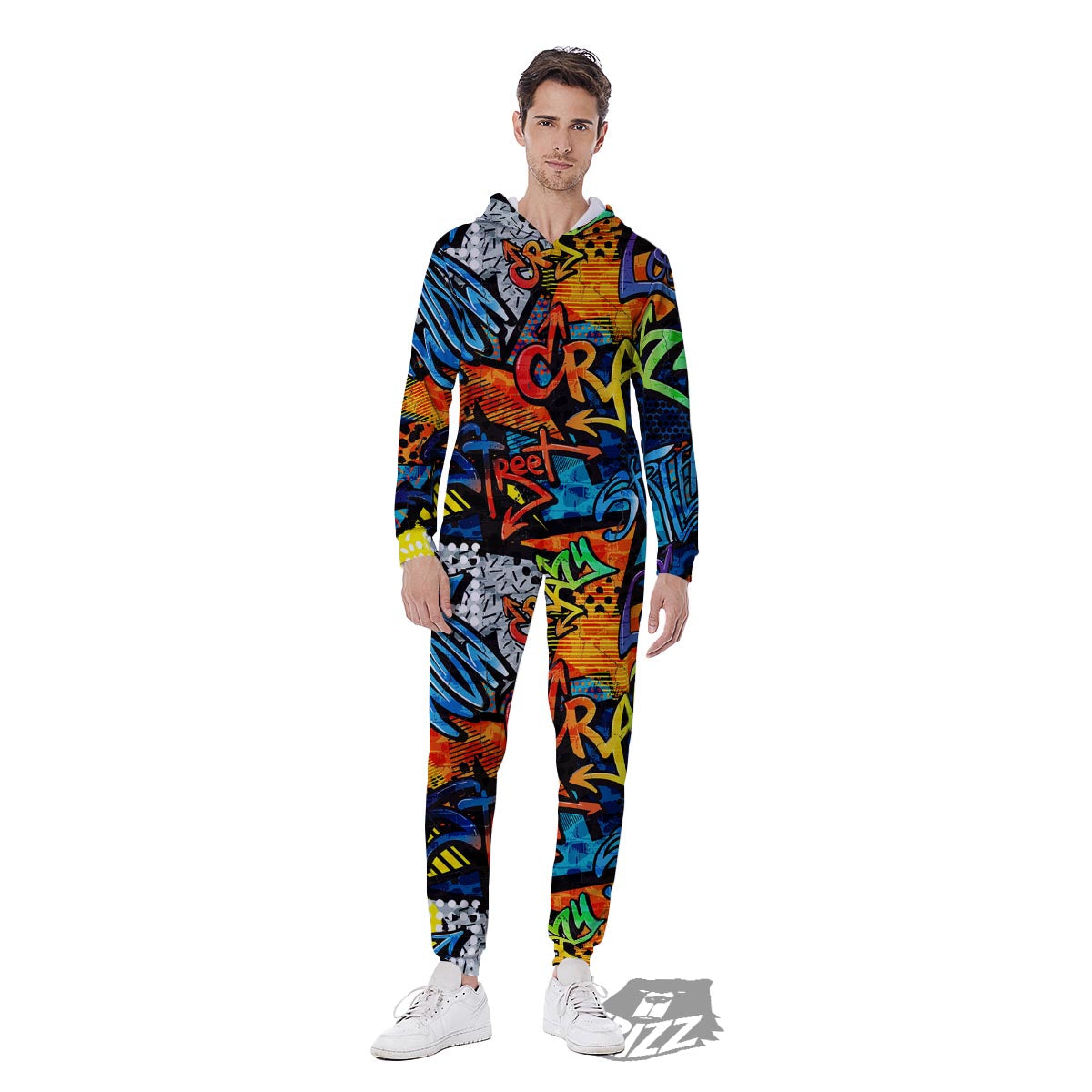 Graffiti Retro Print Pattern Men's Jumpsuit-grizzshop