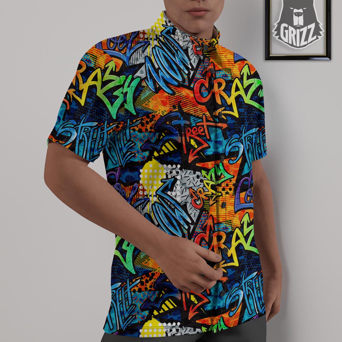 Graffiti Retro Print Pattern Untucked Shirts-grizzshop