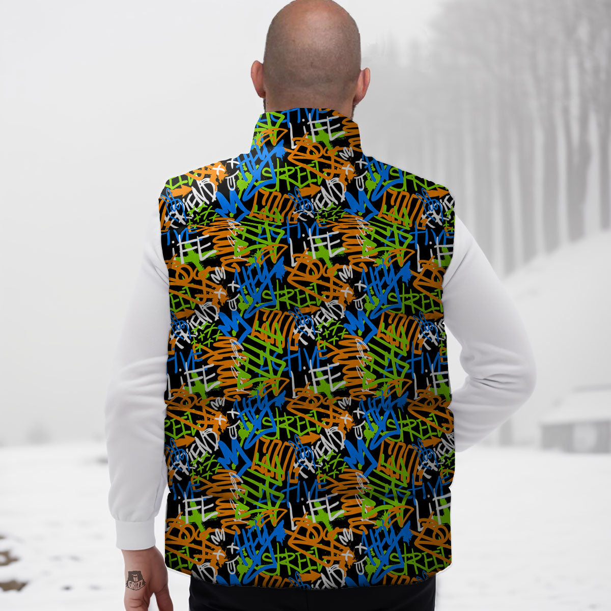 Graffiti Text Print Pattern Down Vest