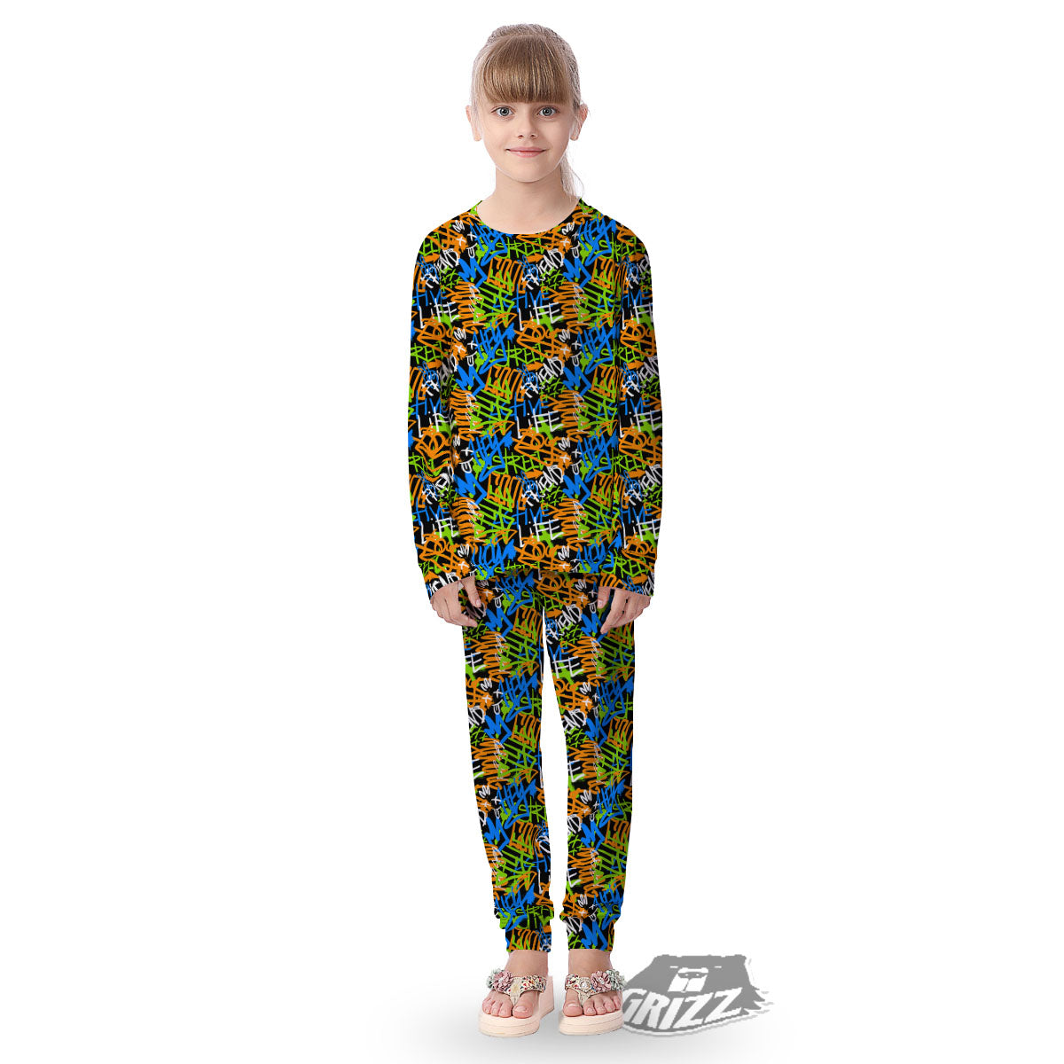 Graffiti Text Print Pattern Kid's Pajamas-grizzshop