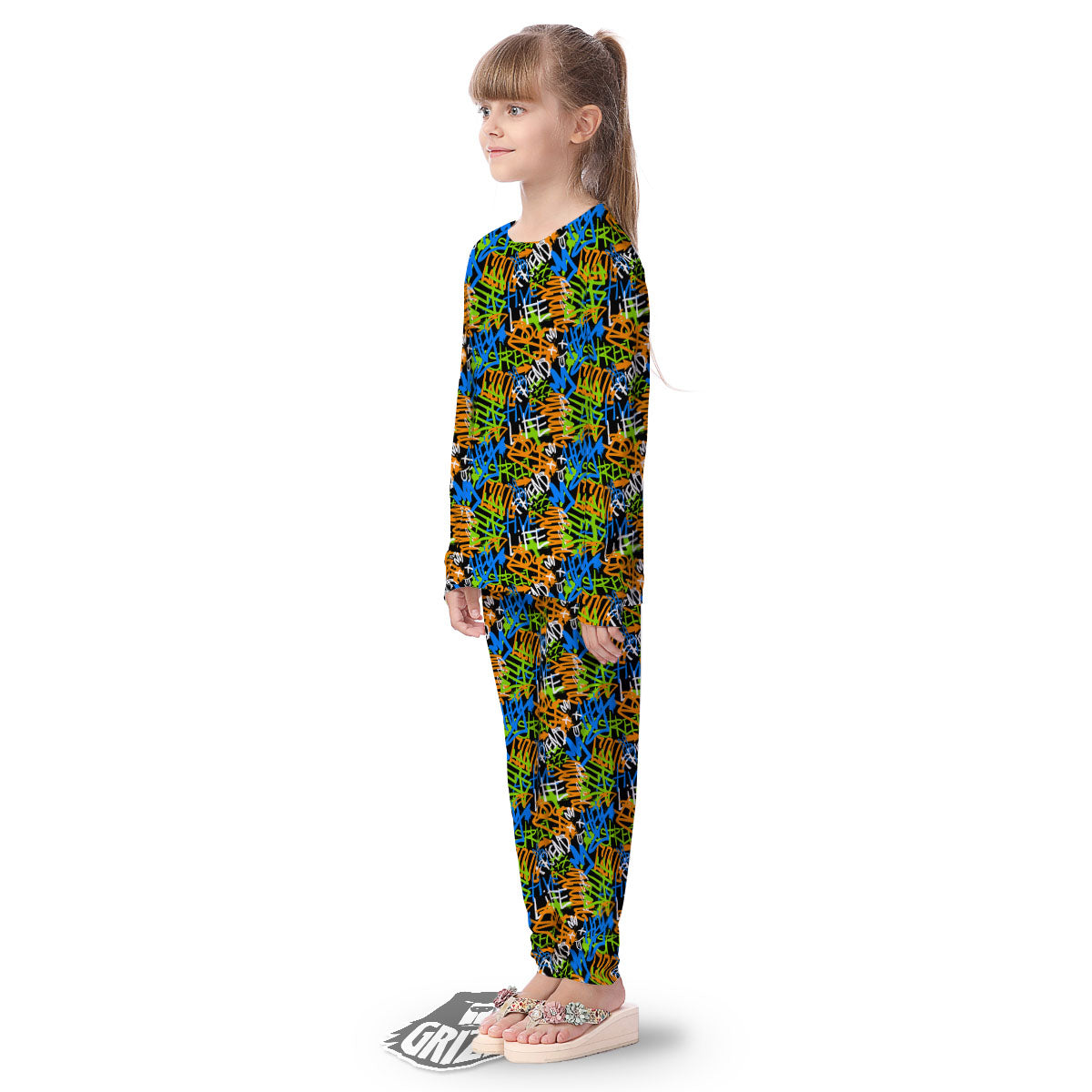 Graffiti Text Print Pattern Kid's Pajamas-grizzshop