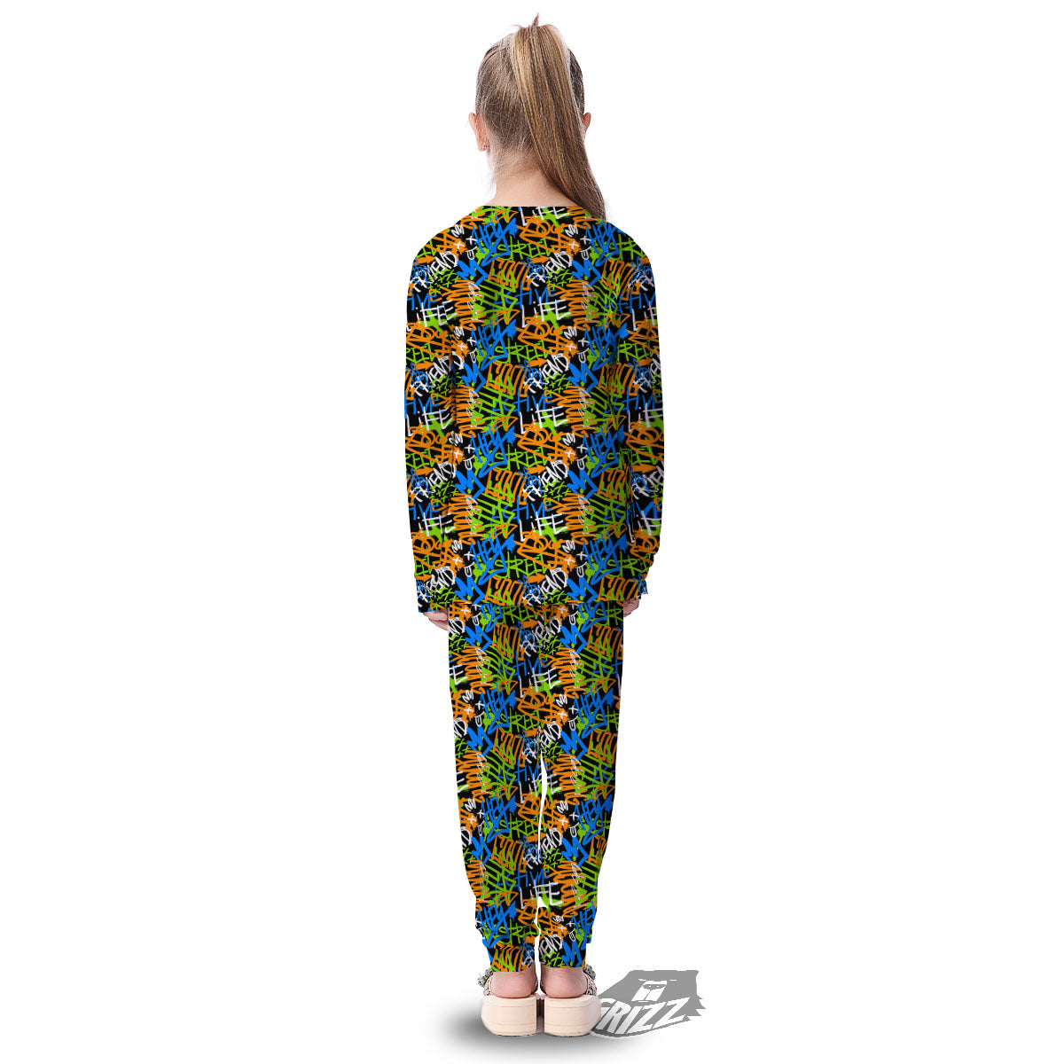 Graffiti Text Print Pattern Kid's Pajamas-grizzshop