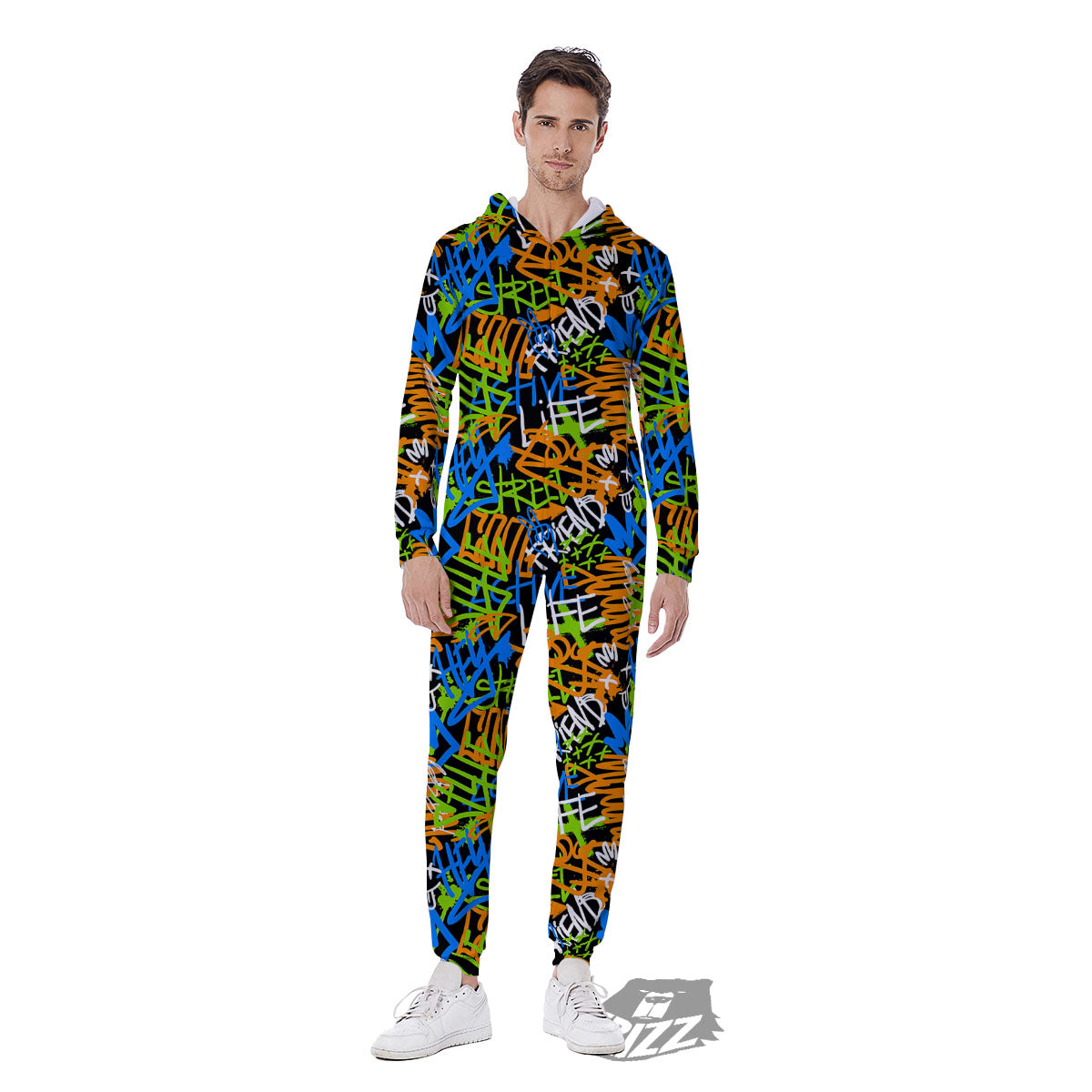 Graffiti Text Print Pattern Men's Jumpsuit-grizzshop