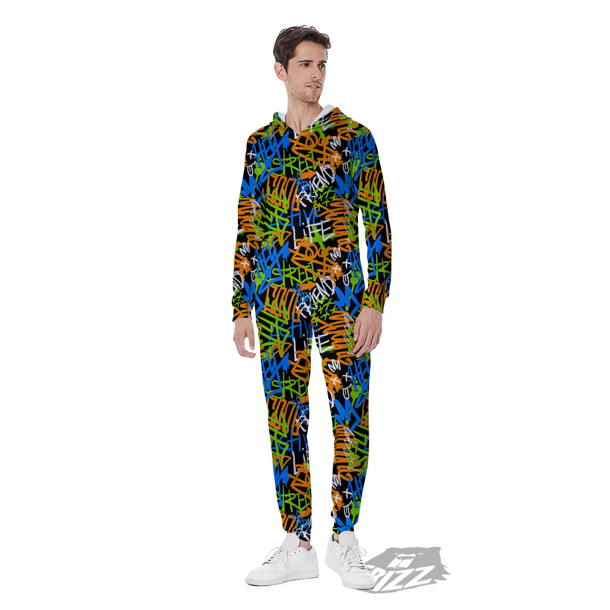 Graffiti Text Print Pattern Men's Jumpsuit-grizzshop