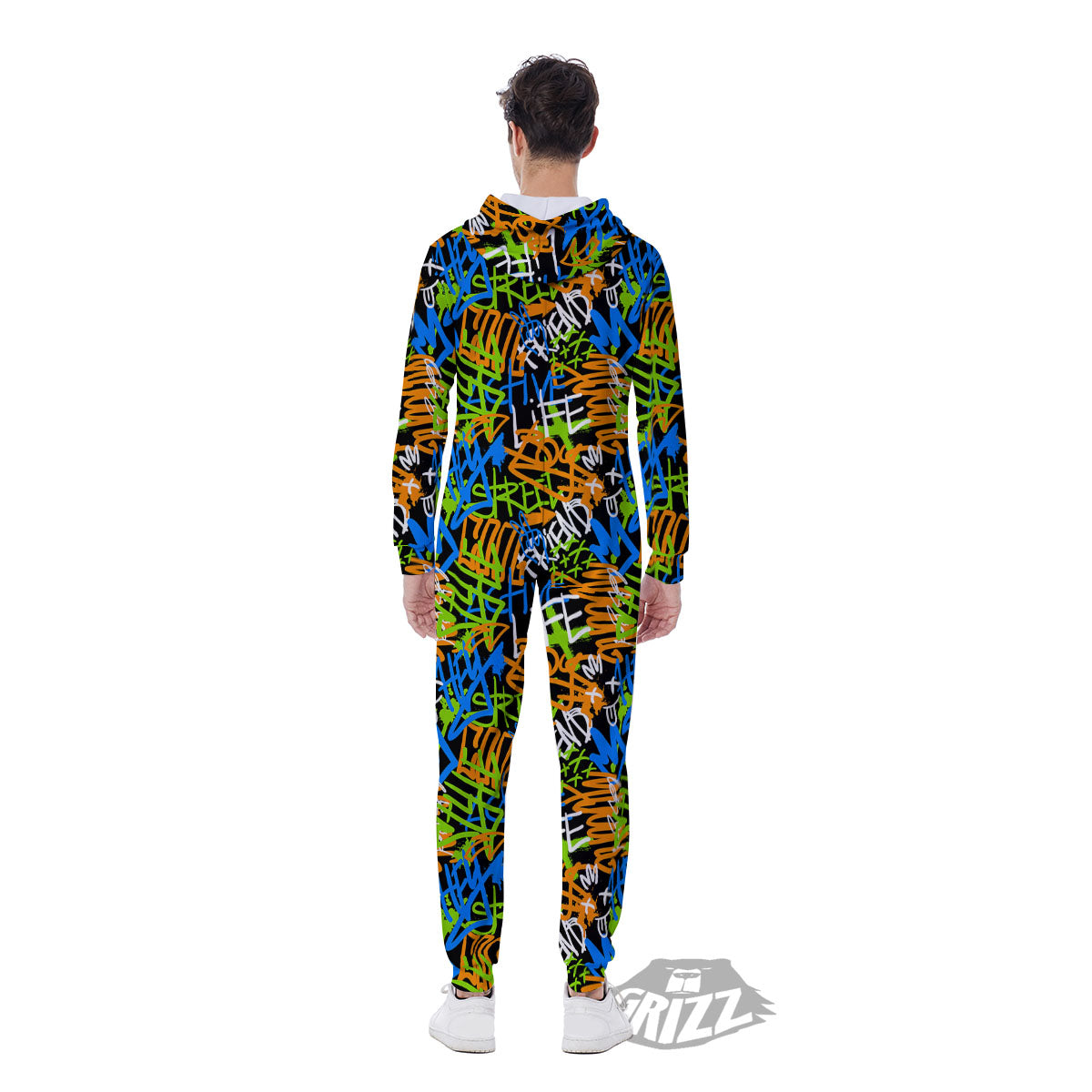 Graffiti Text Print Pattern Men's Jumpsuit-grizzshop