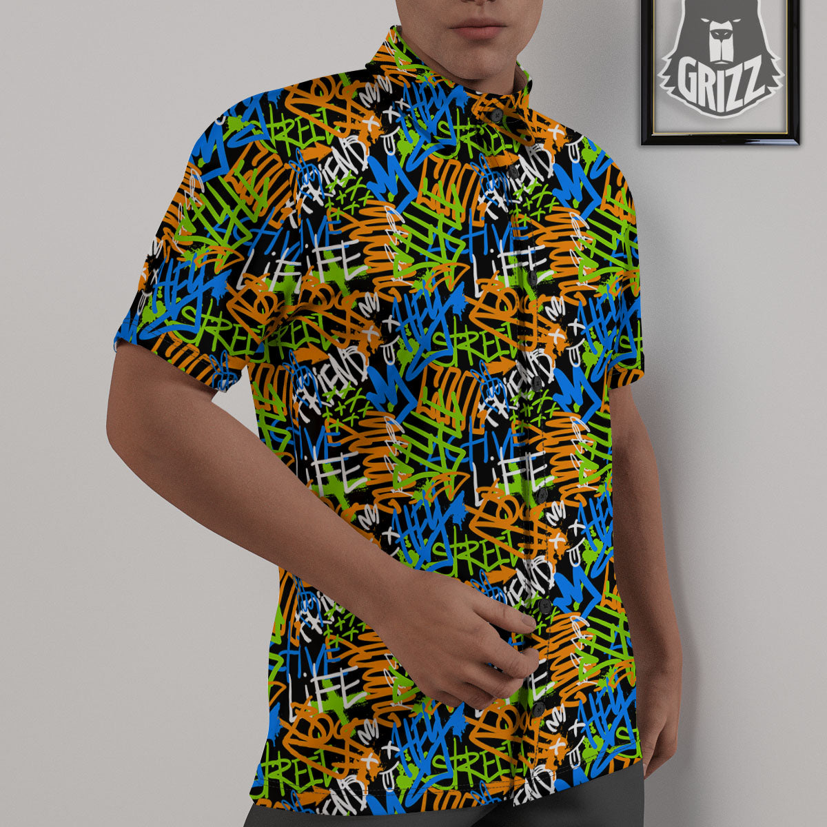 Graffiti Text Print Pattern Untucked Shirts-grizzshop