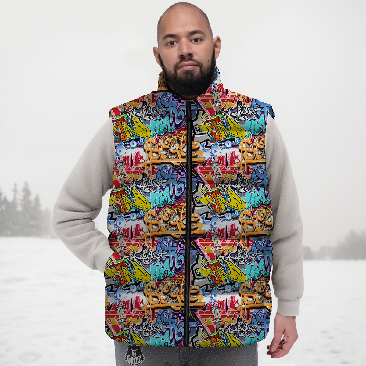 Graffiti Wall Print Down Vest