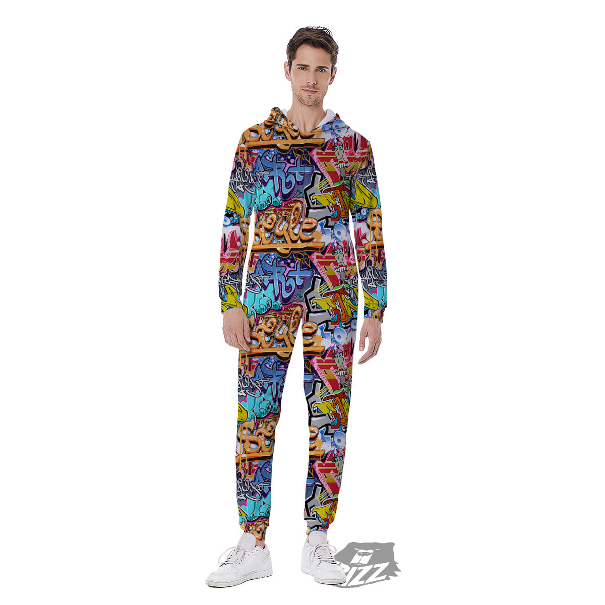 Graffiti Wall Print Men's Jumpsuit-grizzshop