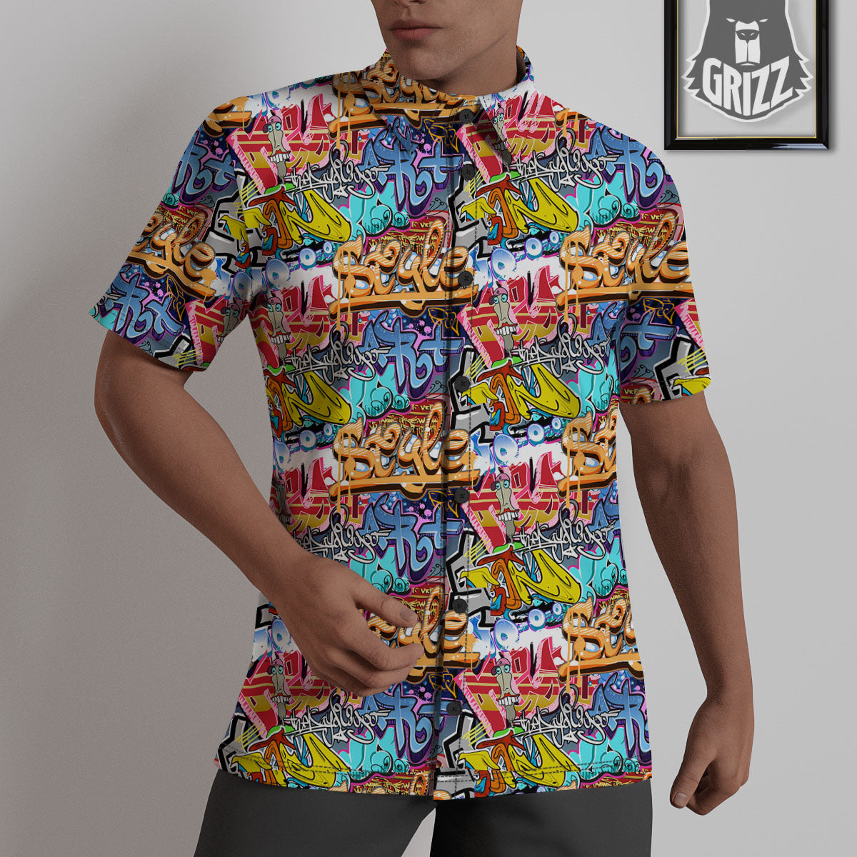 Graffiti Wall Print Untucked Shirts-grizzshop