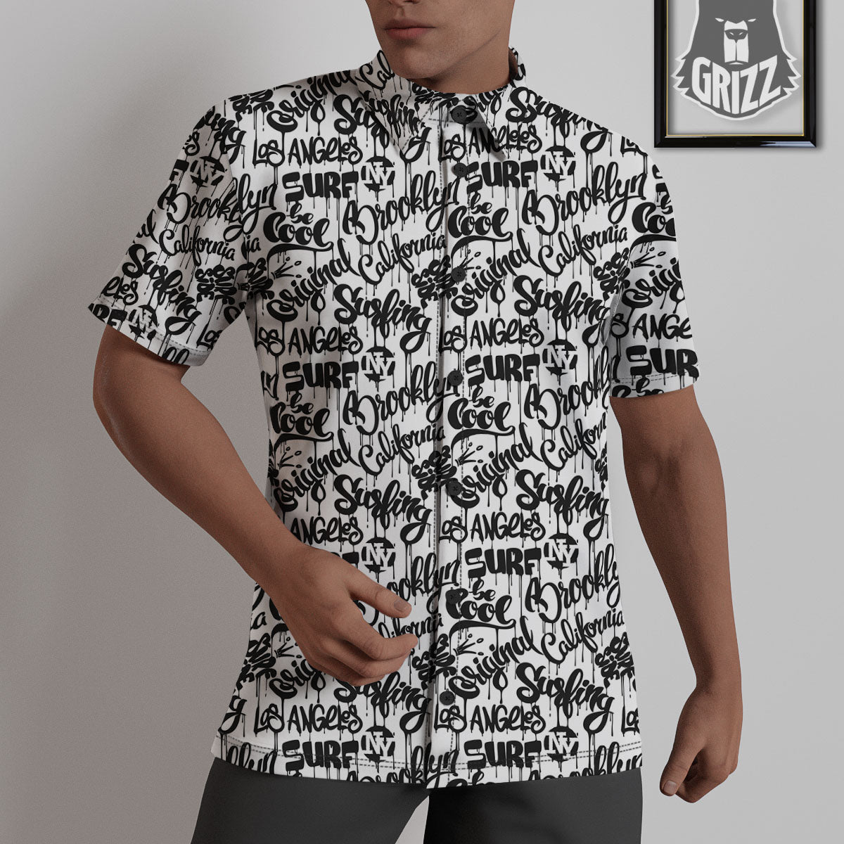 Graffiti White And Black Print Pattern Untucked Shirts-grizzshop