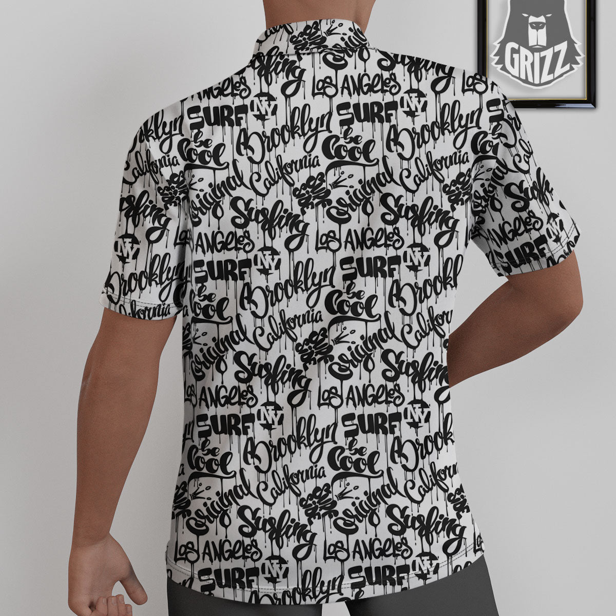 Graffiti White And Black Print Pattern Untucked Shirts-grizzshop