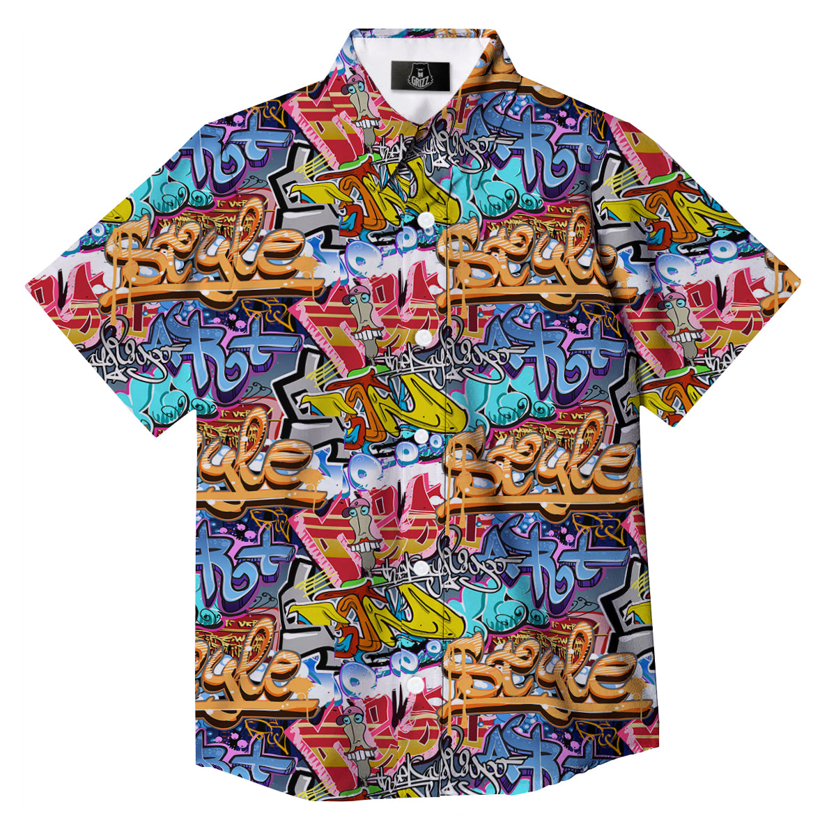 Graffity Street Art Print Pattern Button Up Shirt-grizzshop