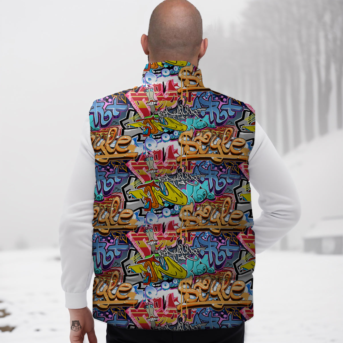 Graffity Street Art Print Pattern Down Vest-grizzshop