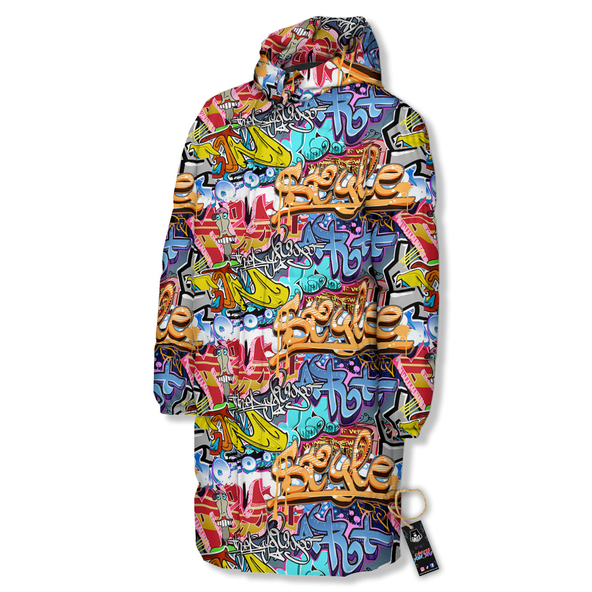 Graffity Street Art Print Pattern Long Down Jacket-grizzshop