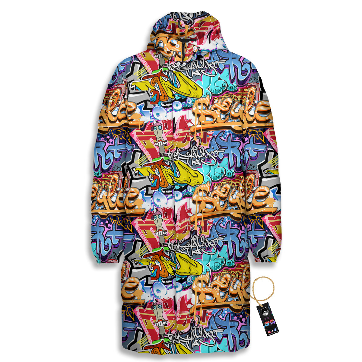 Graffity Street Art Print Pattern Long Down Jacket-grizzshop