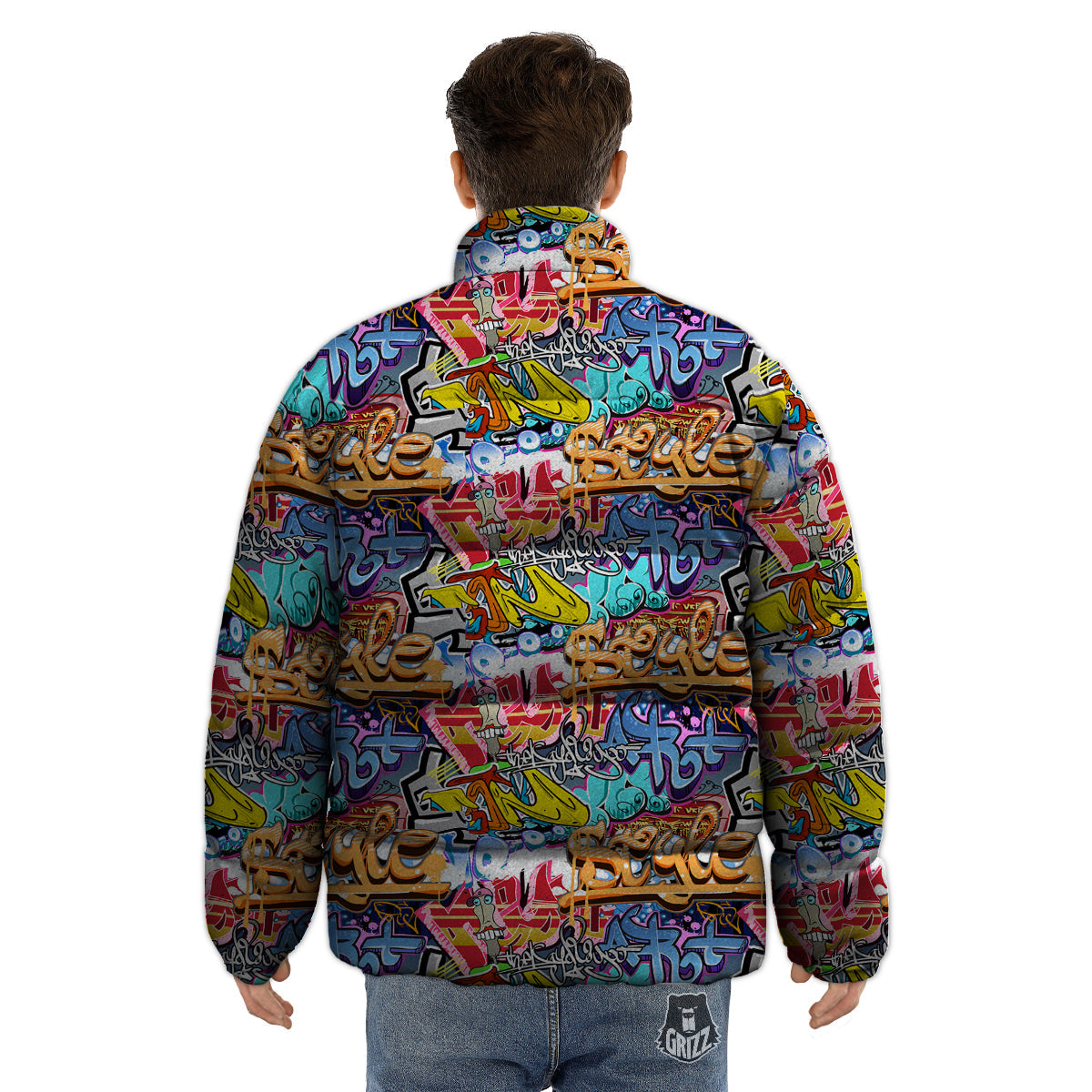 Graffity Street Art Print Pattern Puffer Jacket-grizzshop