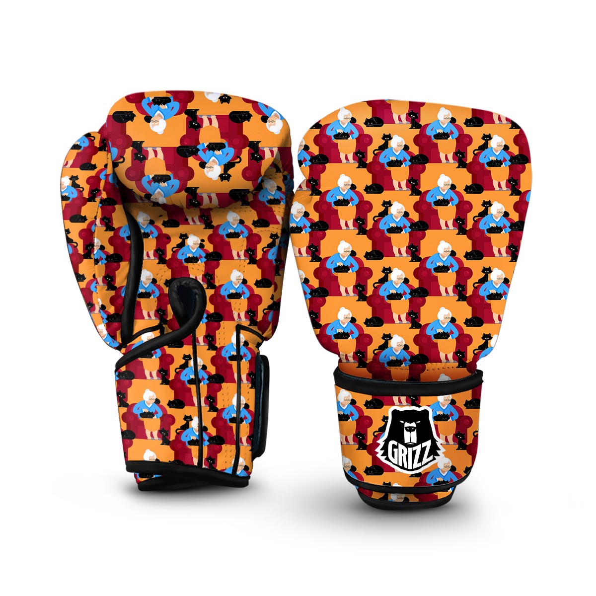 Grandma Nana Cat Pattern Print Boxing Gloves-grizzshop