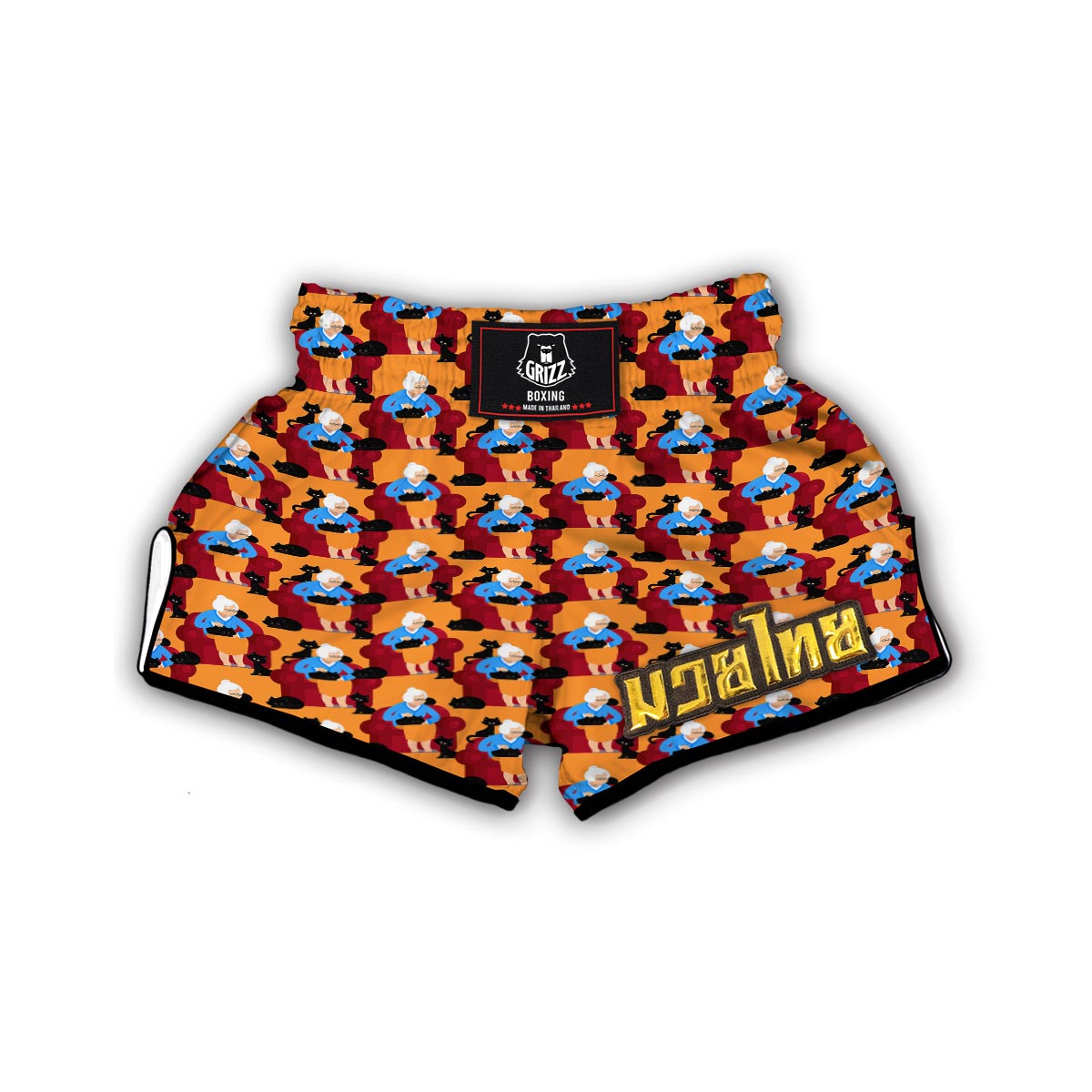 Grandma Nana Cat Pattern Print Muay Thai Boxing Shorts-grizzshop