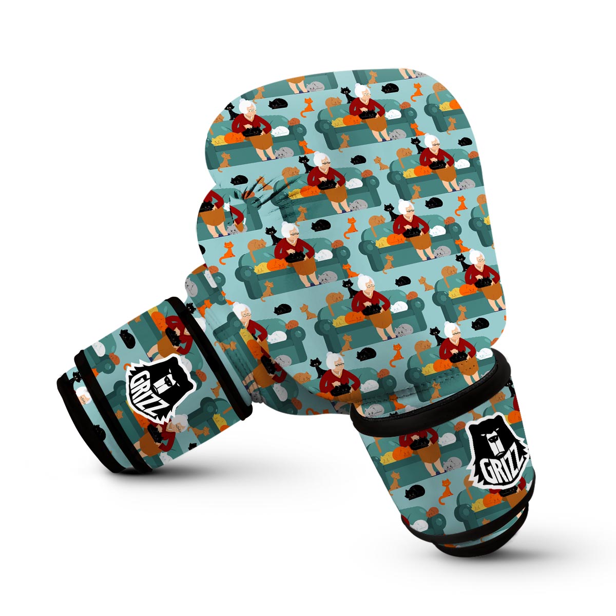 Grandma Nana Pattern Print Boxing Gloves-grizzshop