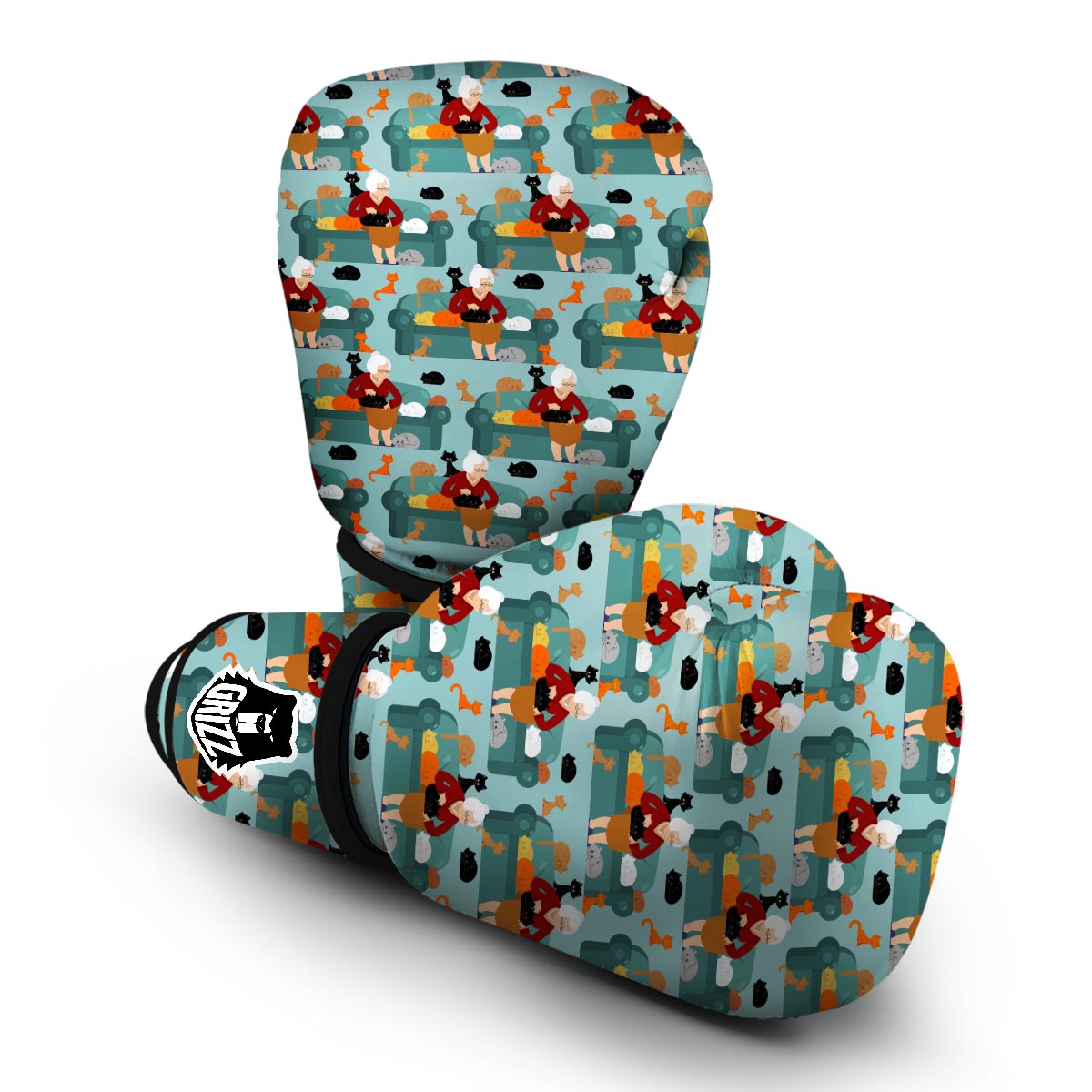 Grandma Nana Pattern Print Boxing Gloves-grizzshop