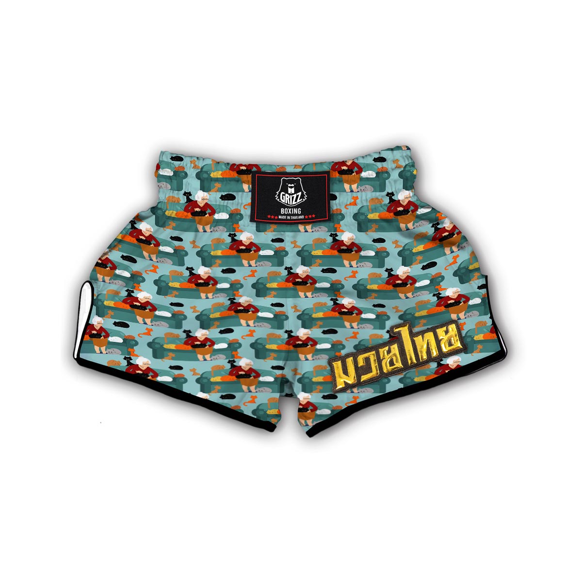 Grandma Nana Pattern Print Muay Thai Boxing Shorts-grizzshop