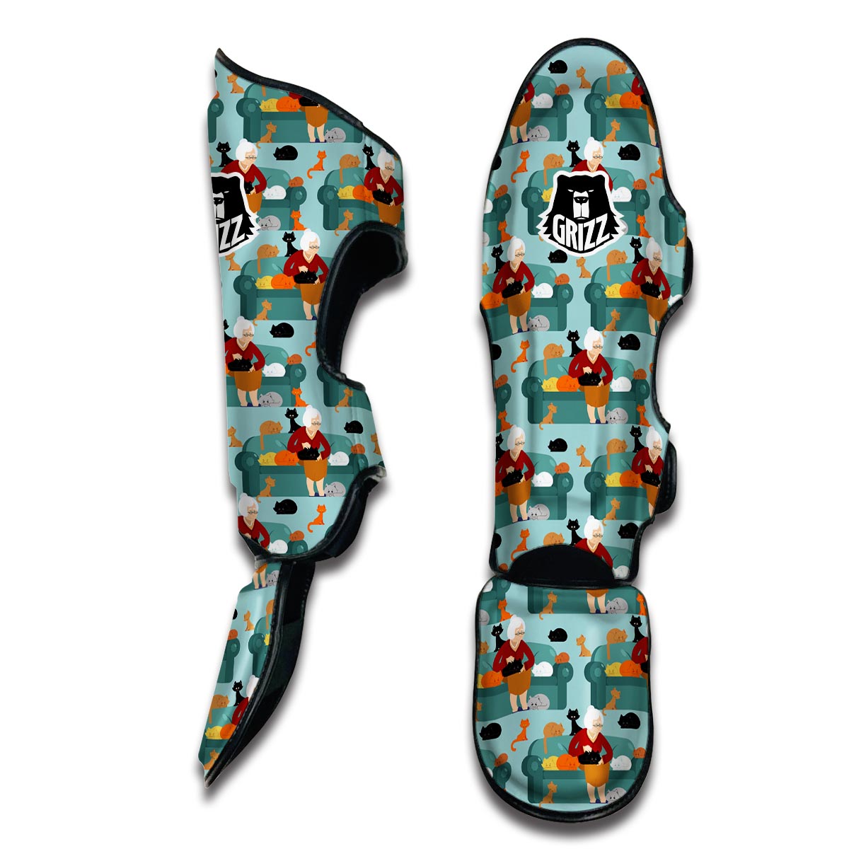 Grandma Nana Pattern Print Muay Thai Shin Guards-grizzshop