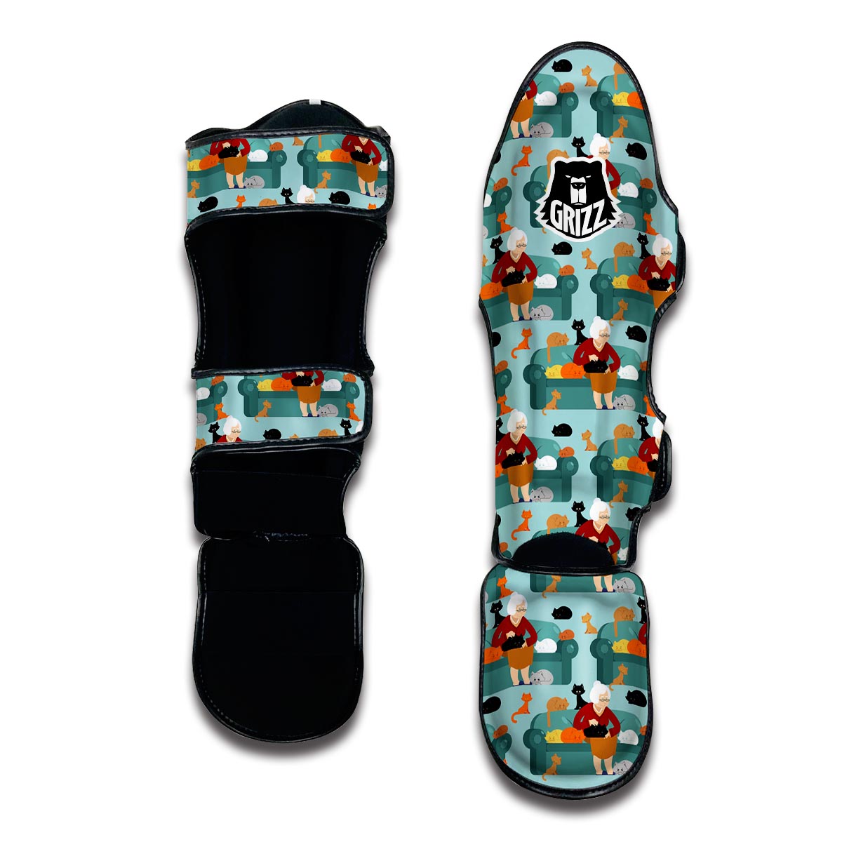 Grandma Nana Pattern Print Muay Thai Shin Guards-grizzshop