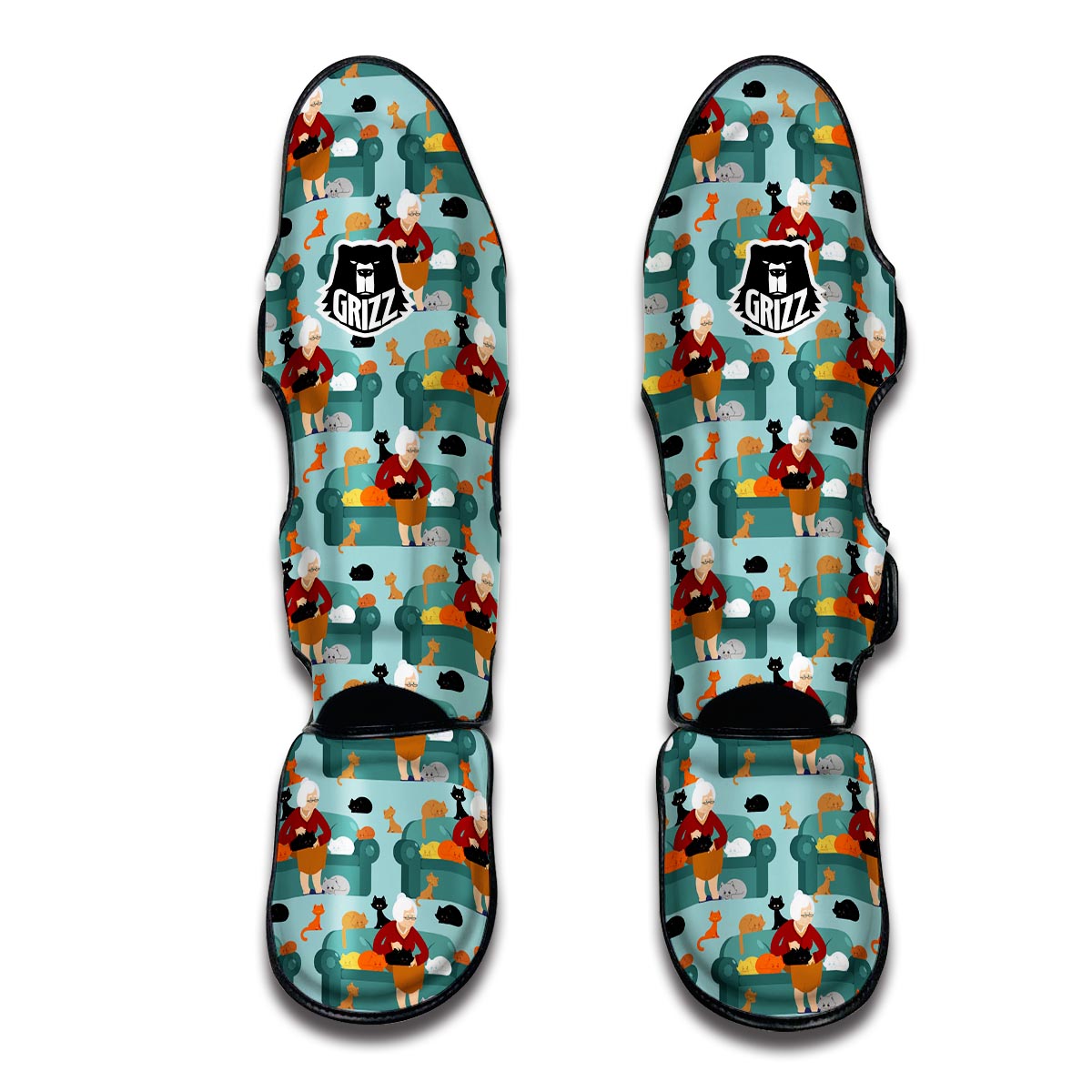 Grandma Nana Pattern Print Muay Thai Shin Guards-grizzshop