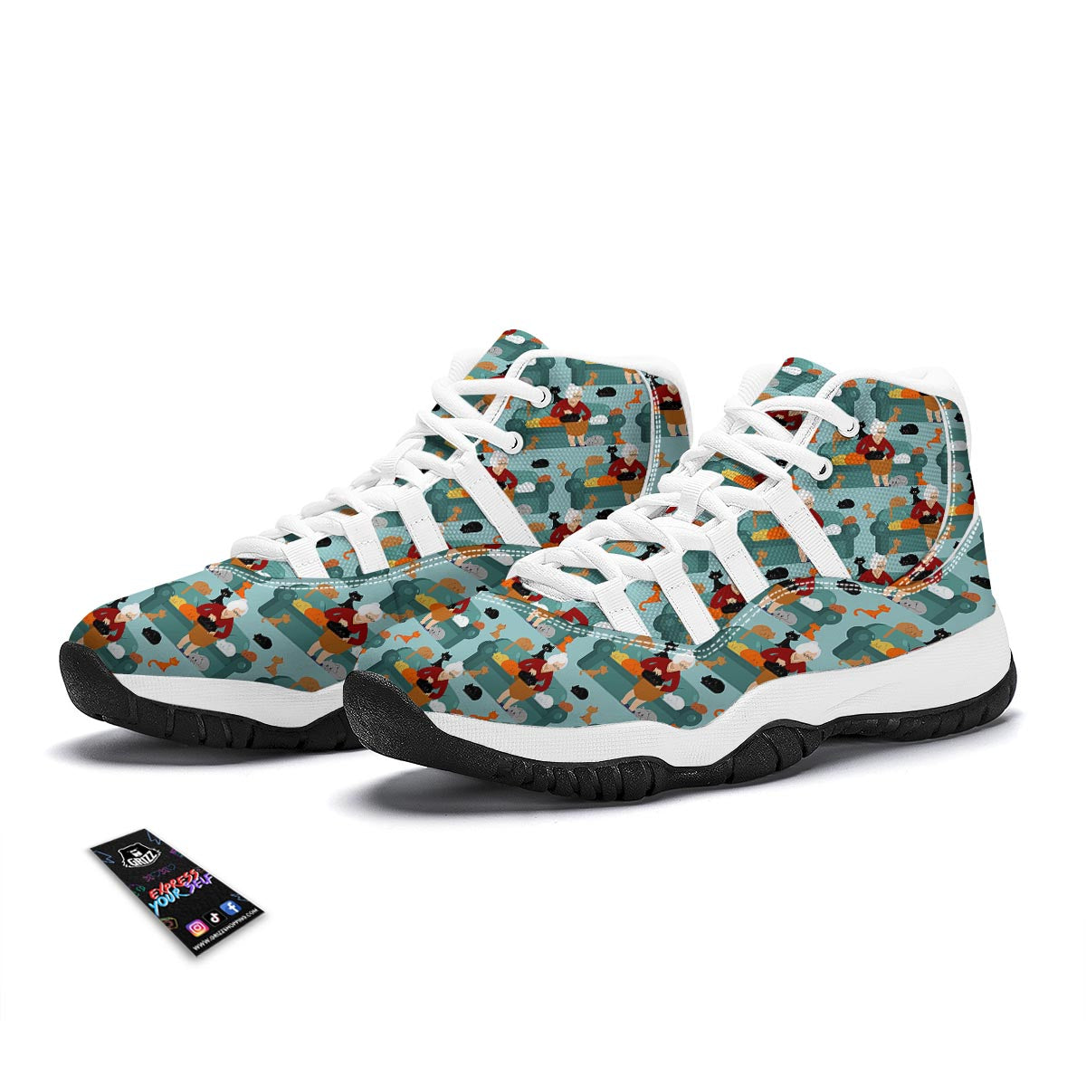 Grandma Nana Pattern Print White Bball Shoes-grizzshop