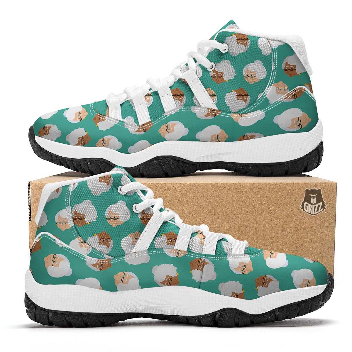 Grandma Nana Print Pattern White Bball Shoes-grizzshop