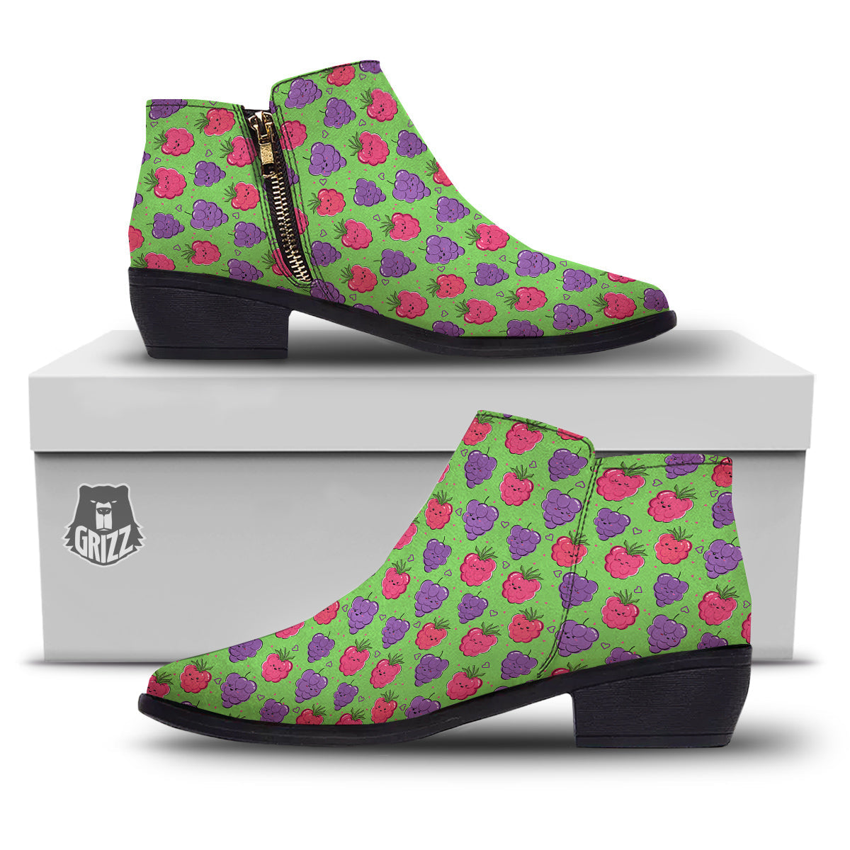 Grape Cute Print Pattern Ankle Boots-grizzshop