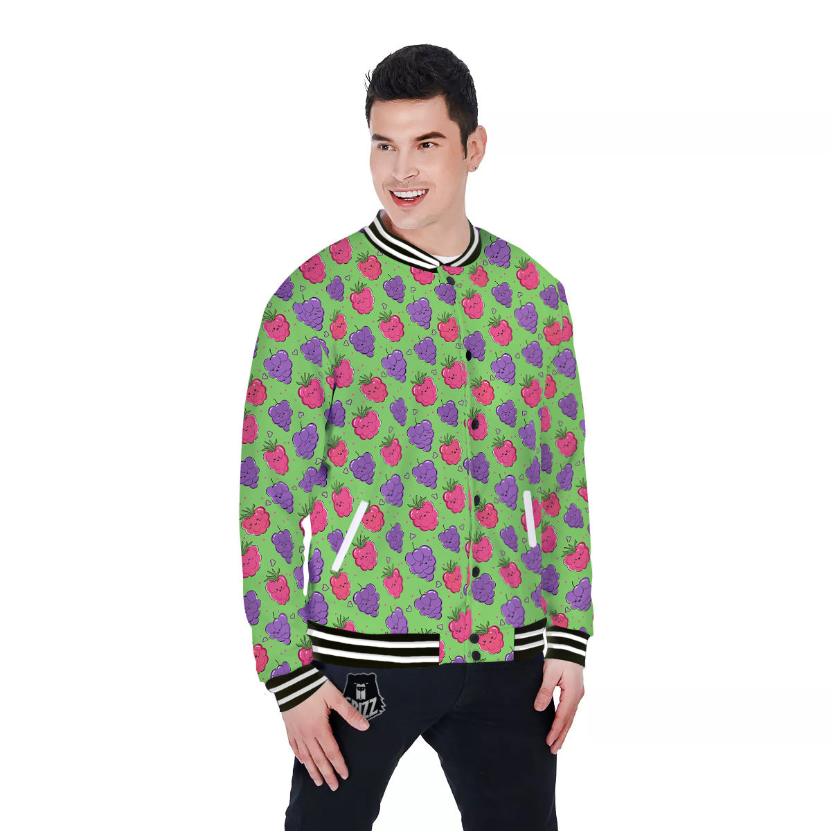 Grape Cute Print Pattern Baseball Jacket-grizzshop