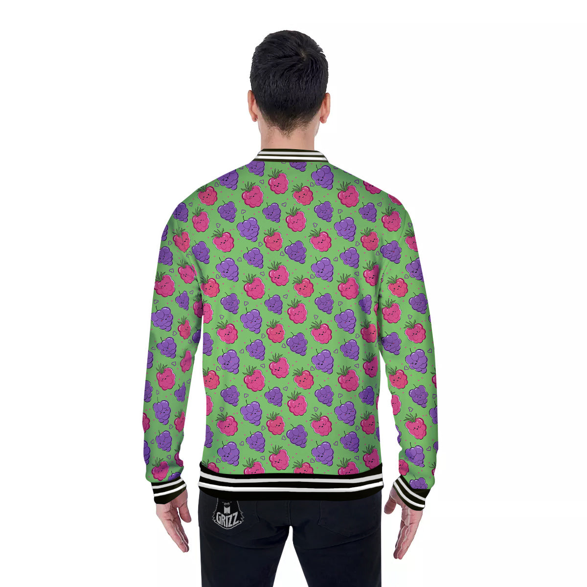 Grape Cute Print Pattern Baseball Jacket-grizzshop