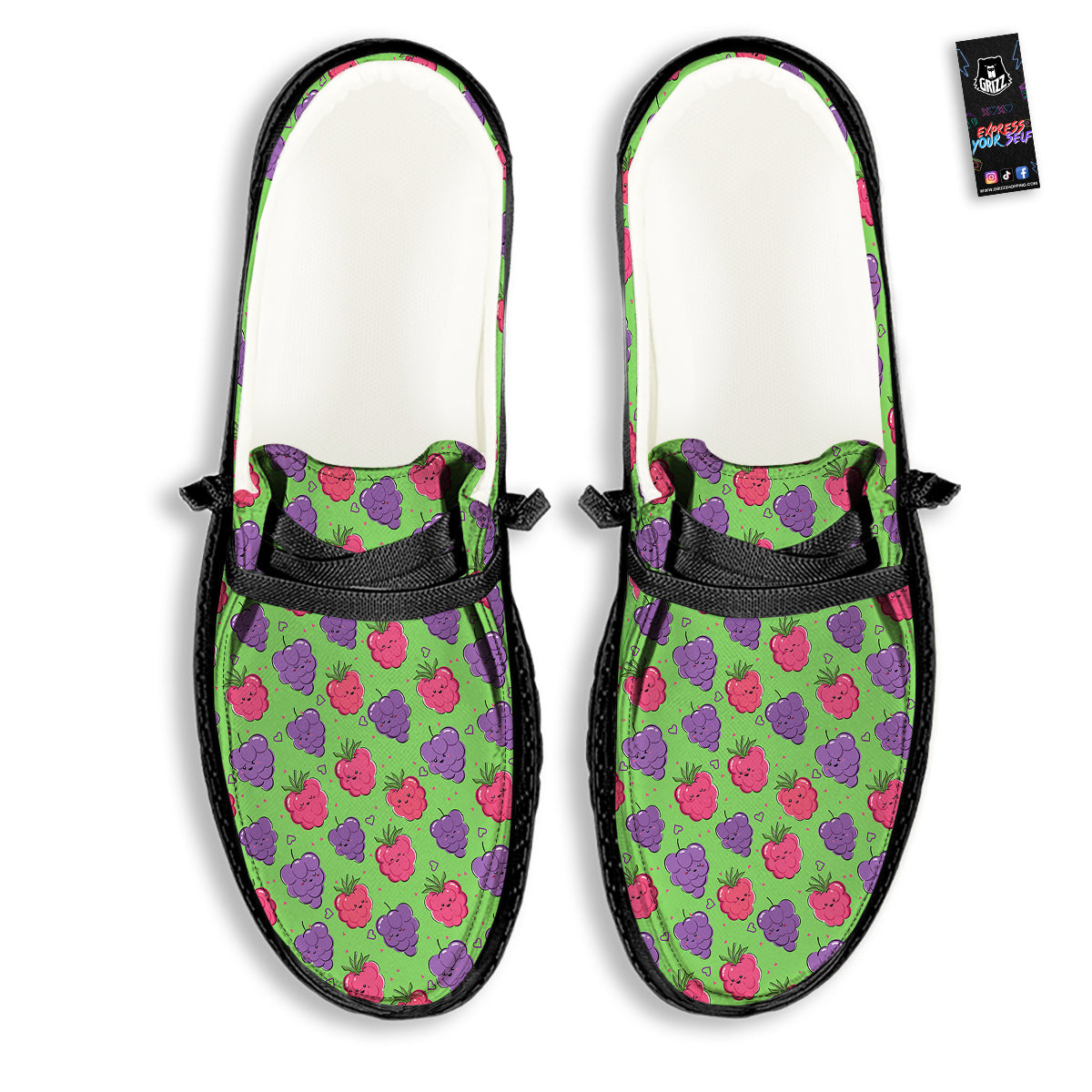 Grape Cute Print Pattern Black Loafers-grizzshop