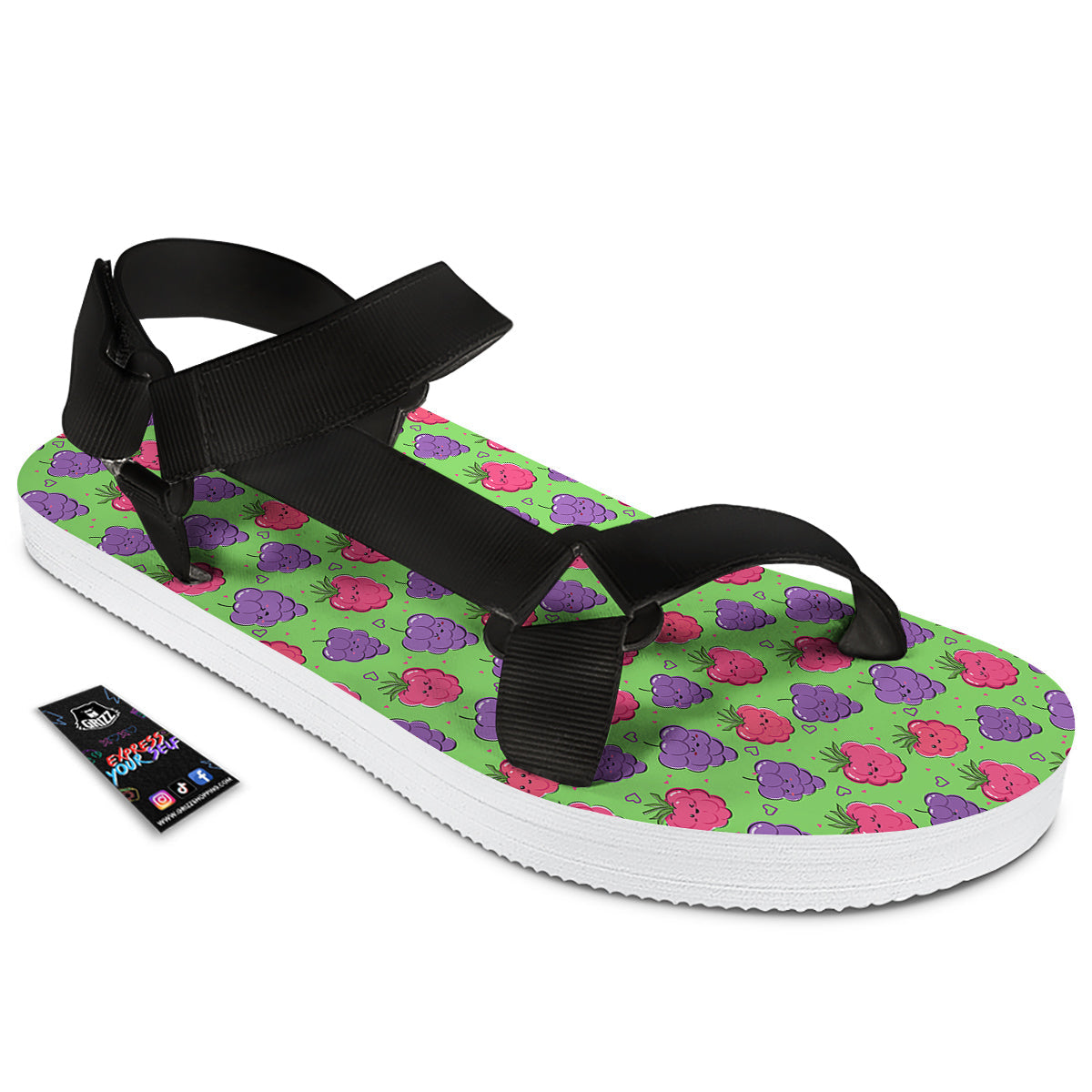 Grape Cute Print Pattern Black Open Toe Sandals-grizzshop