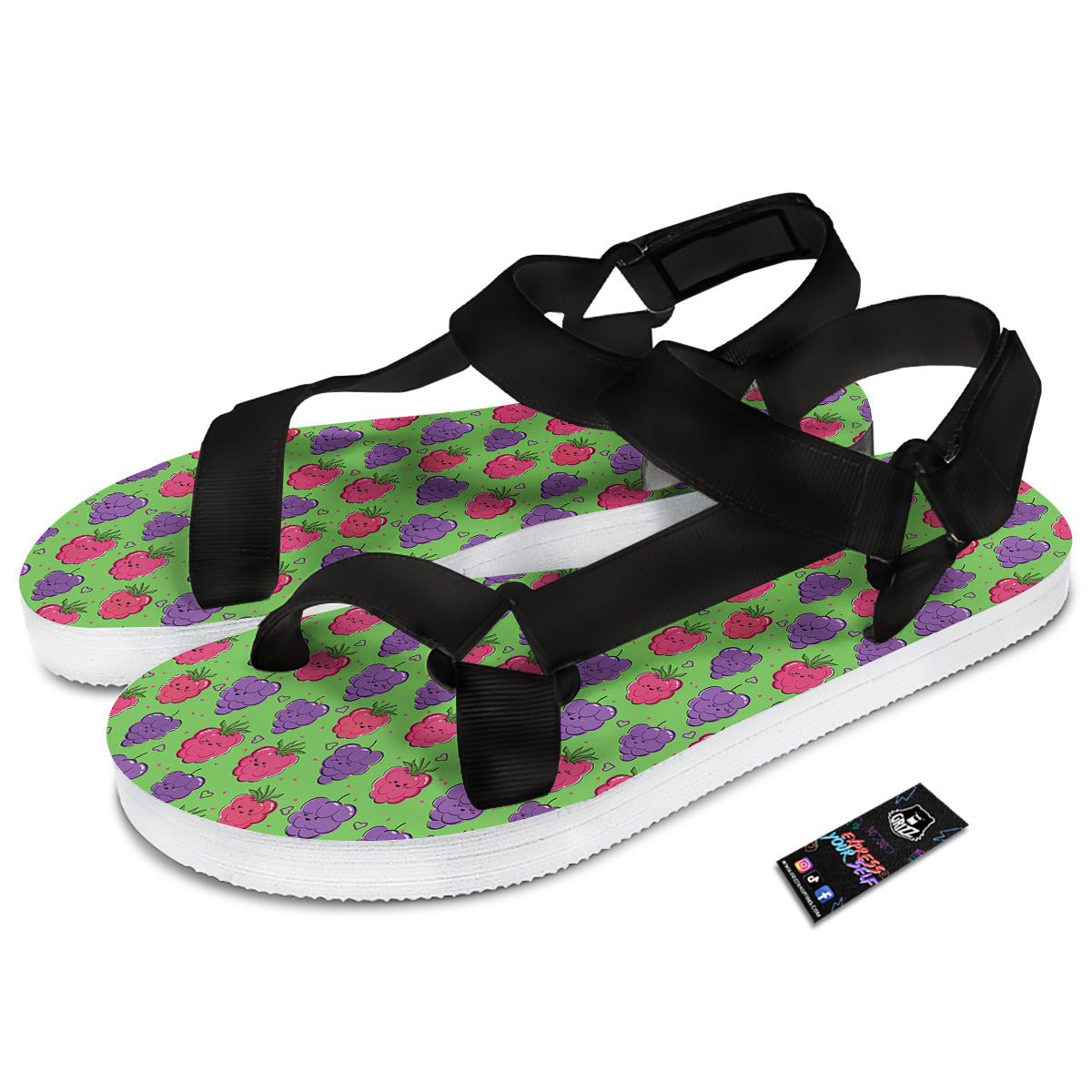 Grape Cute Print Pattern Black Open Toe Sandals-grizzshop