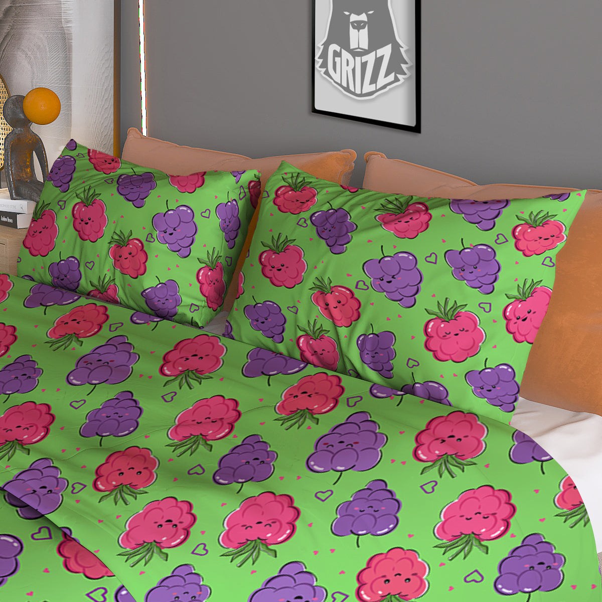Grape Cute Print Pattern Duvet Cover Bedding Set-grizzshop