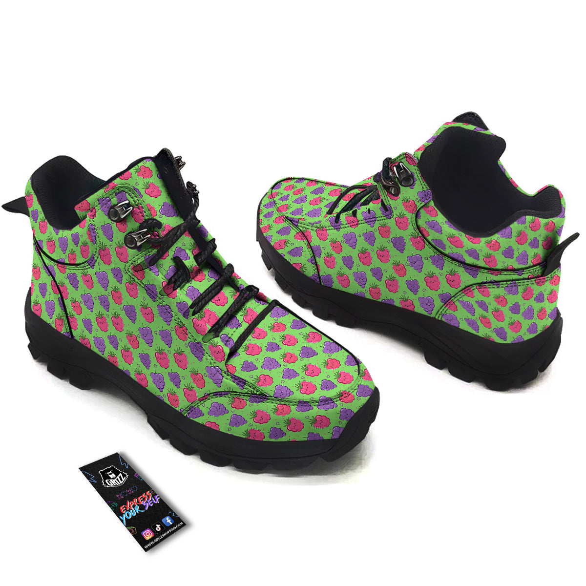 Grape Cute Print Pattern Hiking Shoes-grizzshop