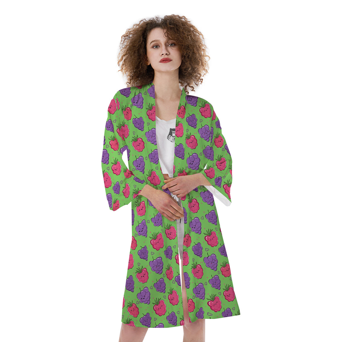 Grape Cute Print Pattern Kimono-grizzshop