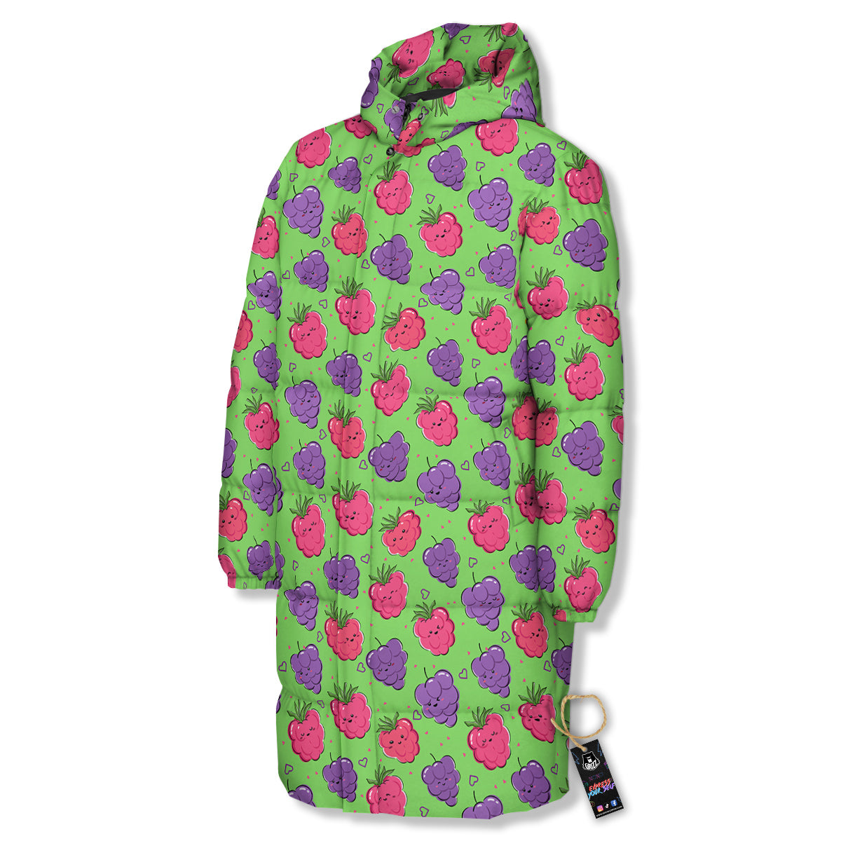 Grape Cute Print Pattern Long Down Jacket-grizzshop